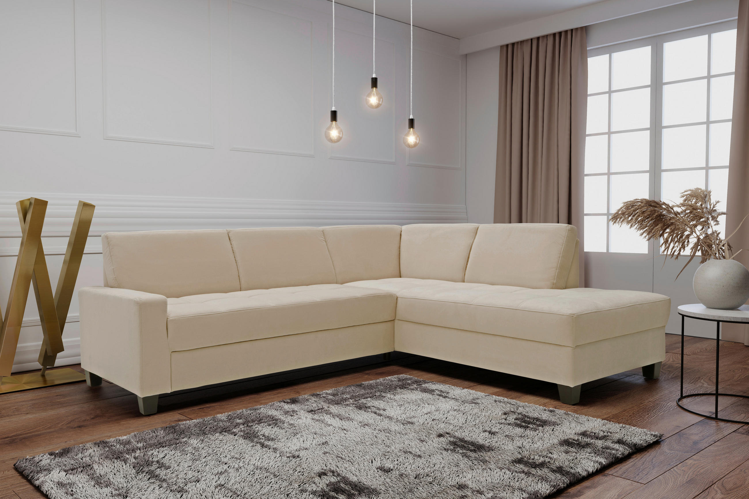 ECKSOFA FLORENTINA Creme Mikrofaser  - Wengefarben/Creme, Basics, Holz/Textil (243/209cm) - MID.YOU