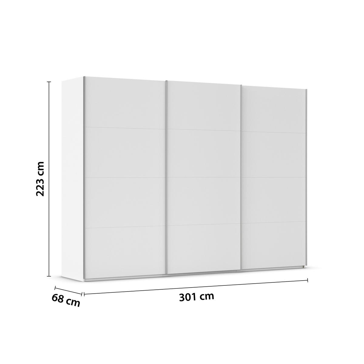 SCHWEBETÜRENSCHRANK 301/223/68 cm 3-türig Weiß  - Alufarben/Weiß, Basics, Holzwerkstoff/Metall (301/223/68cm) - Novel