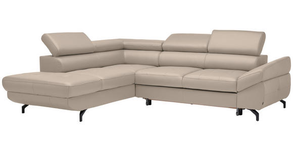 ECKSOFA in Echtleder Creme  - Creme/Schwarz, Design, Leder/Metall (220/270cm) - Novel