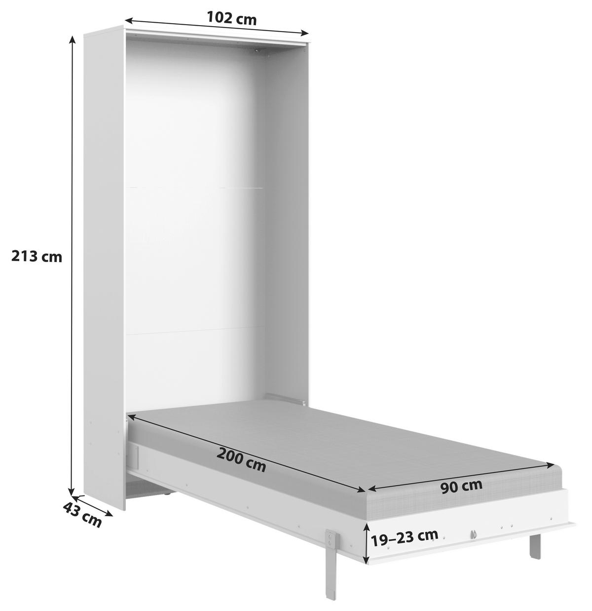 ZIDNI KREVET 90/200 cm   - bijela, Konvencionalno, drvni materijal/metal (90/200cm) - MID.YOU