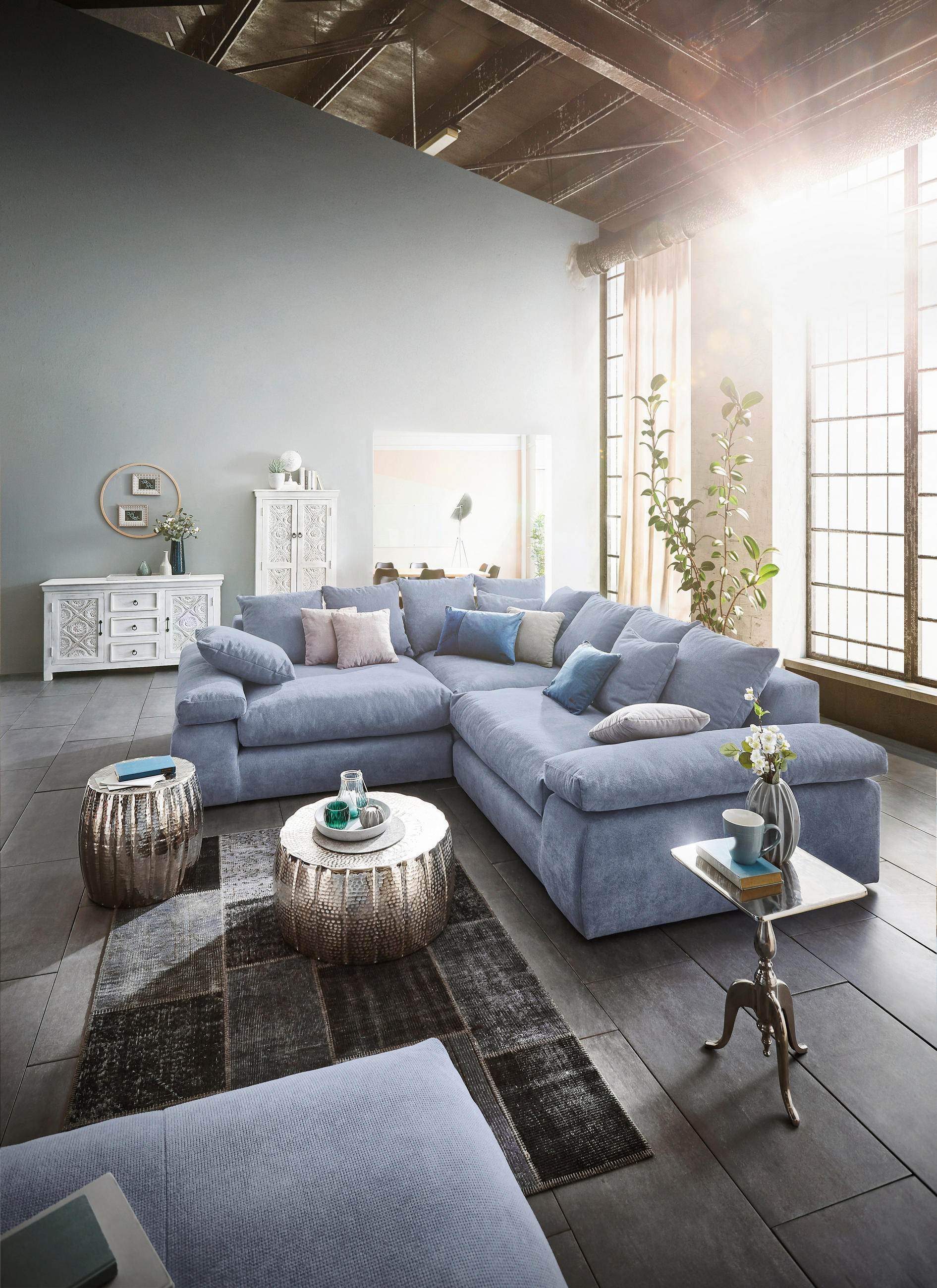 ECKSOFA Blau Webstoff  - Blau/Schwarz, Design, Kunststoff/Textil (284/284cm) - Carryhome
