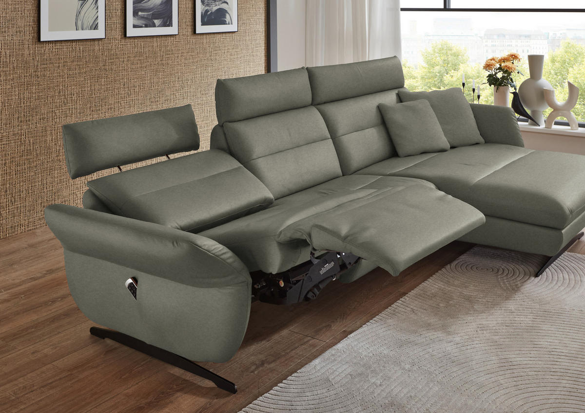 ECKSOFA in Echtleder Grau  - Schwarz/Grau, Design, Leder/Metall (300/157cm) - Dieter Knoll