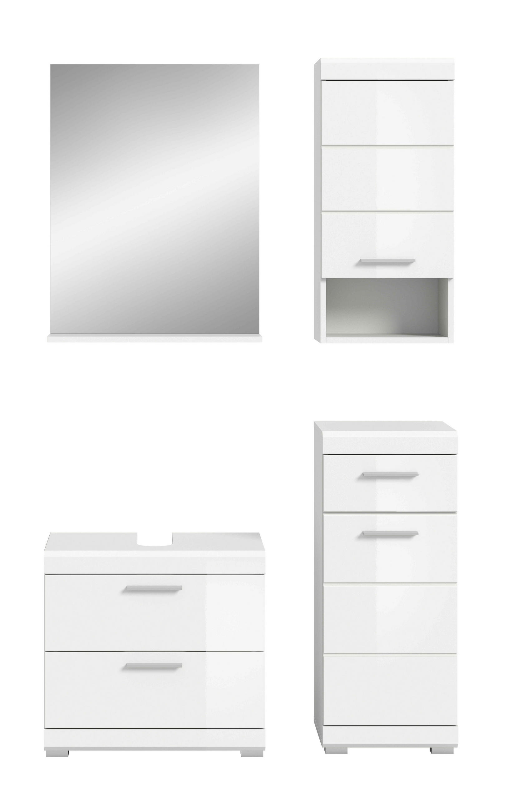 BADEZIMMER 4-teilig  in 134 cm  - Weiß Hochglanz/Silberfarben, MODERN, Glas/Holzwerkstoff (134cm) - MID.YOU