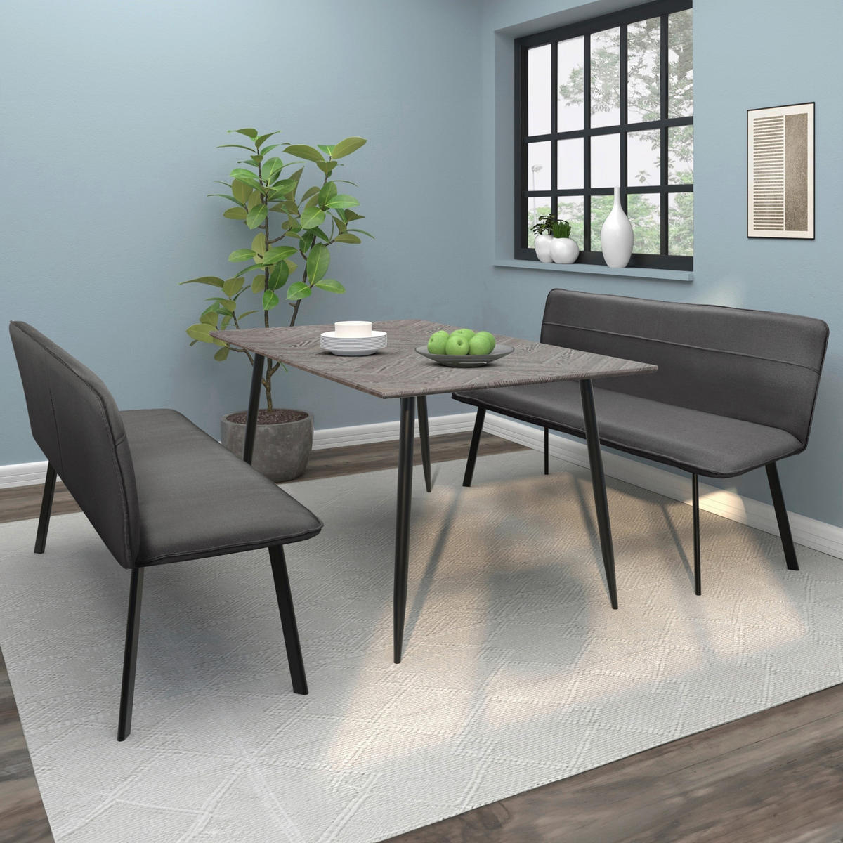 SITZBANK 160/79/56 cm Webstoff Anthrazit  - Anthrazit/Schwarz, Basics, Textil/Metall (160/79/56cm) - MID.YOU