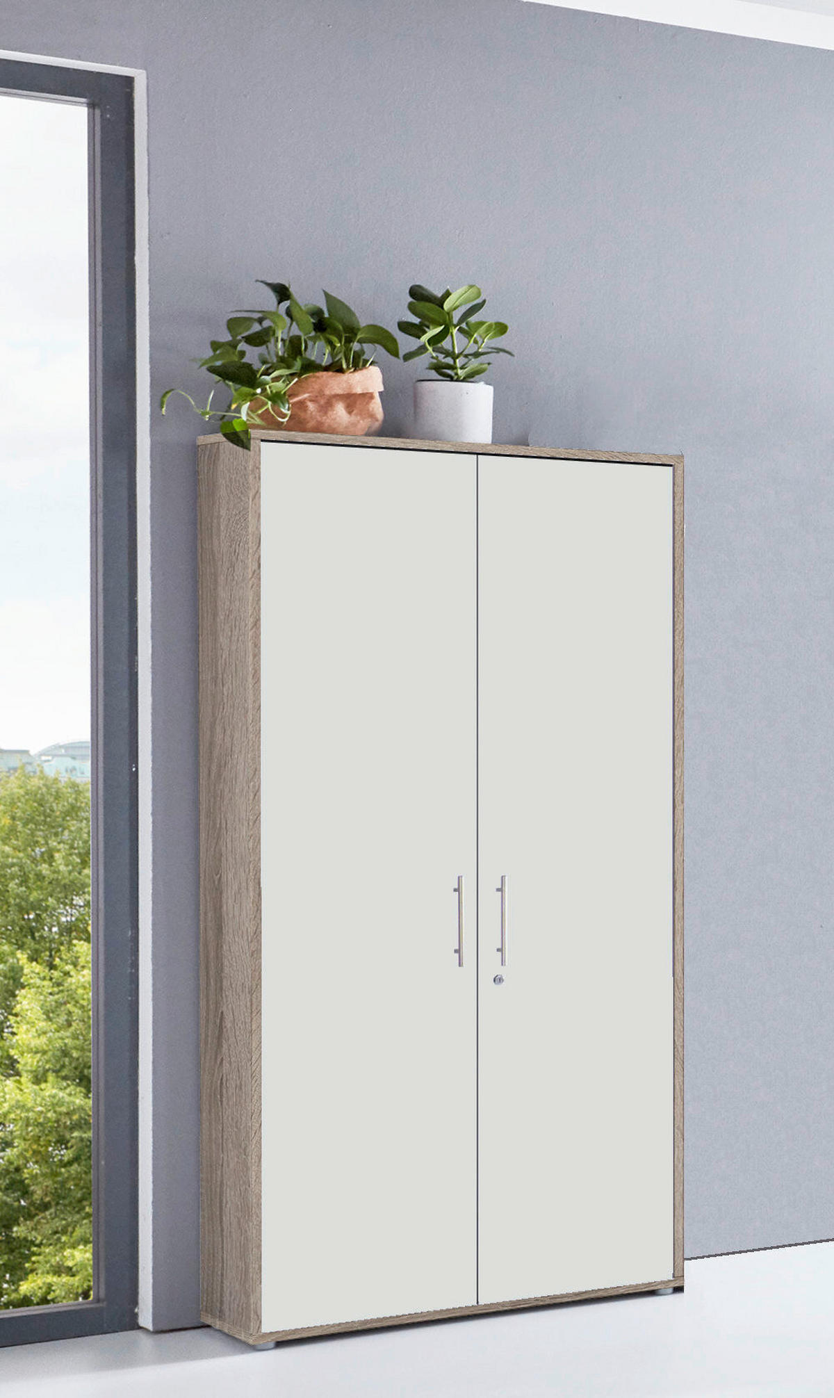 AKTENSCHRANK Weiß, Sonoma Eiche  - Weiß/Sonoma Eiche, MODERN, Holzwerkstoff (84,4/185,6/33cm) - MID.YOU