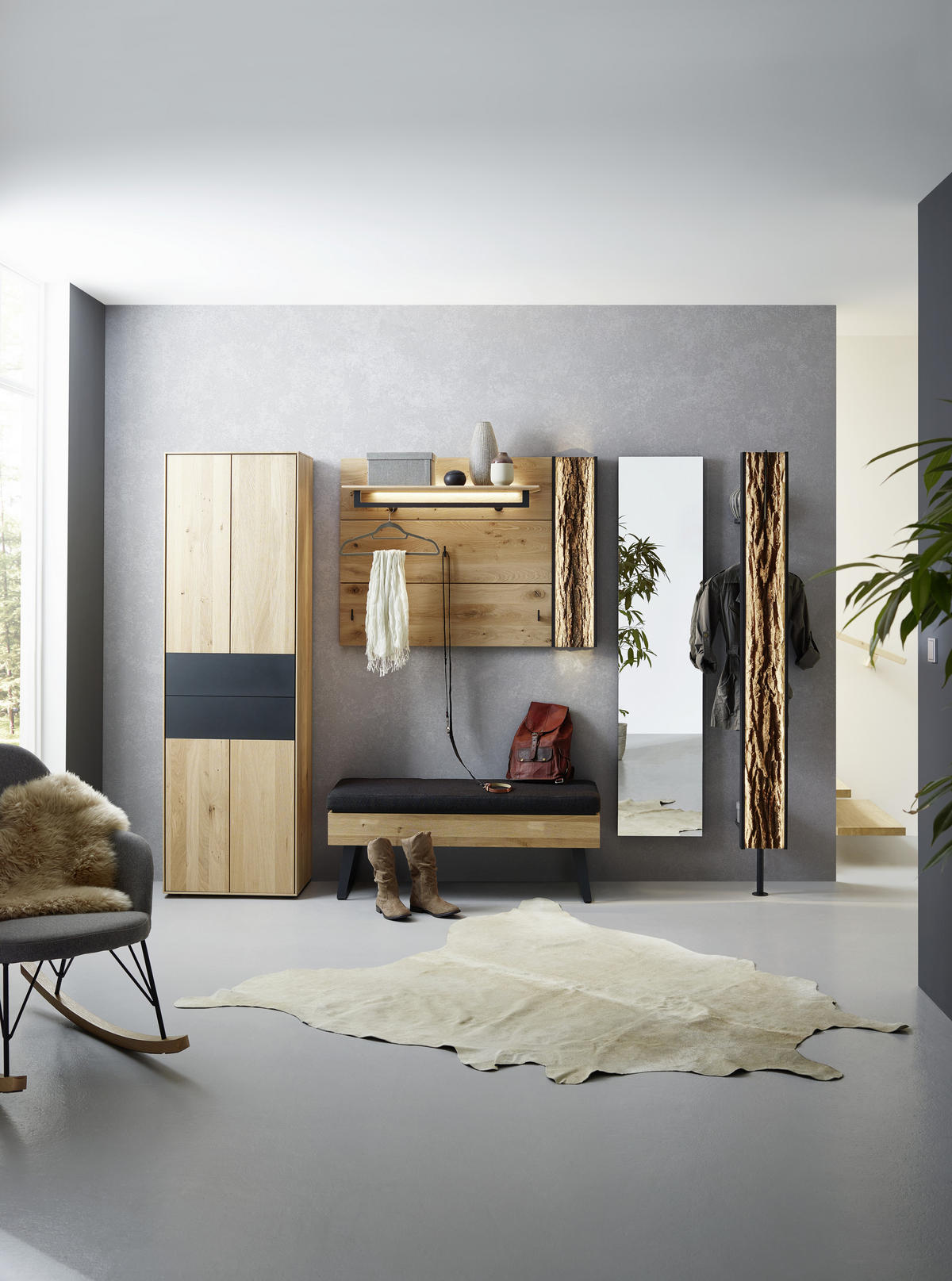 GARDEROBENPANEEL  in 118/87/35 cm  - Eichefarben/Anthrazit, Design, Holz/Metall (118/87/35cm) - Valnatura