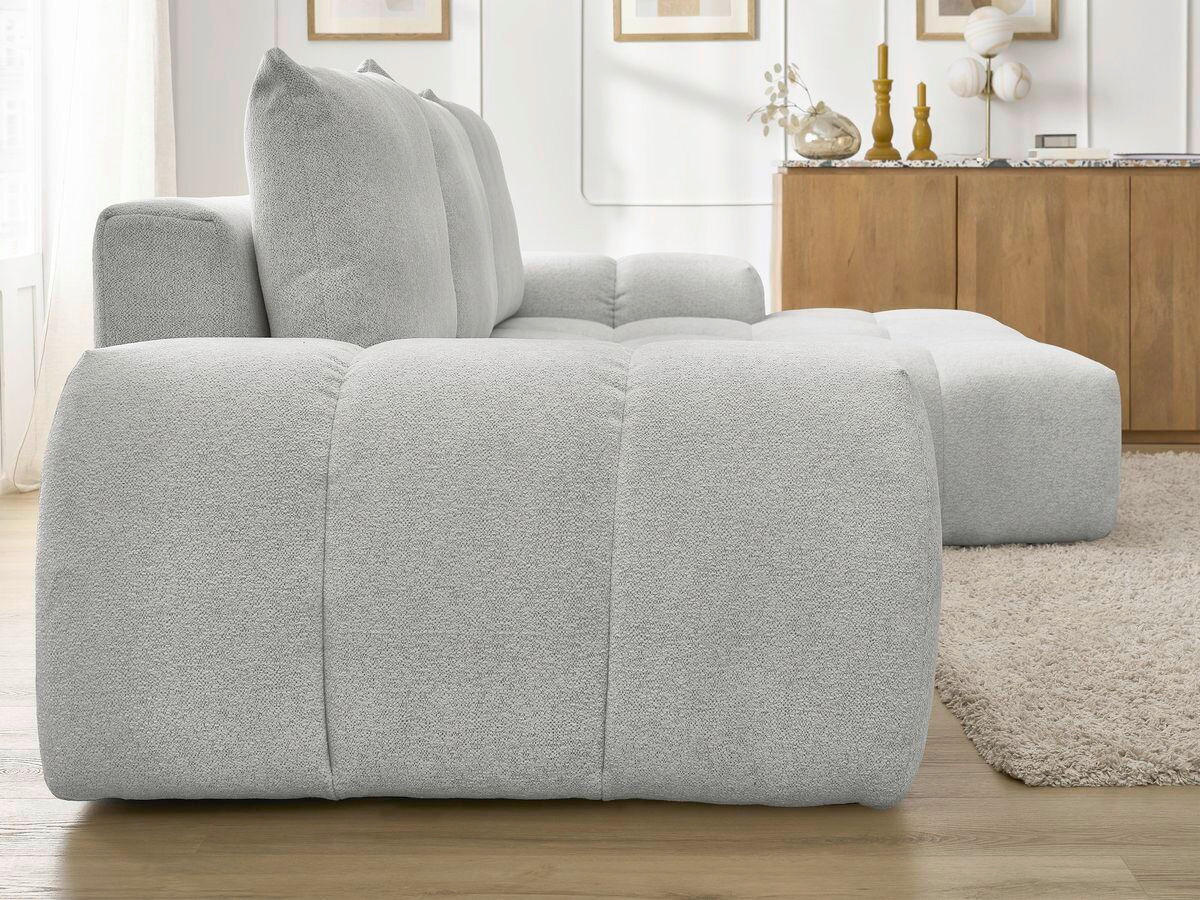 ECKSCHLAFSOFA EVEREST  mit Rücken echt, Armteil links, Armteil rechts Flachgewebe Hellgrau  - Hellgrau/Schwarz, MODERN, Kunststoff/Textil (318/180cm) - Livetastic