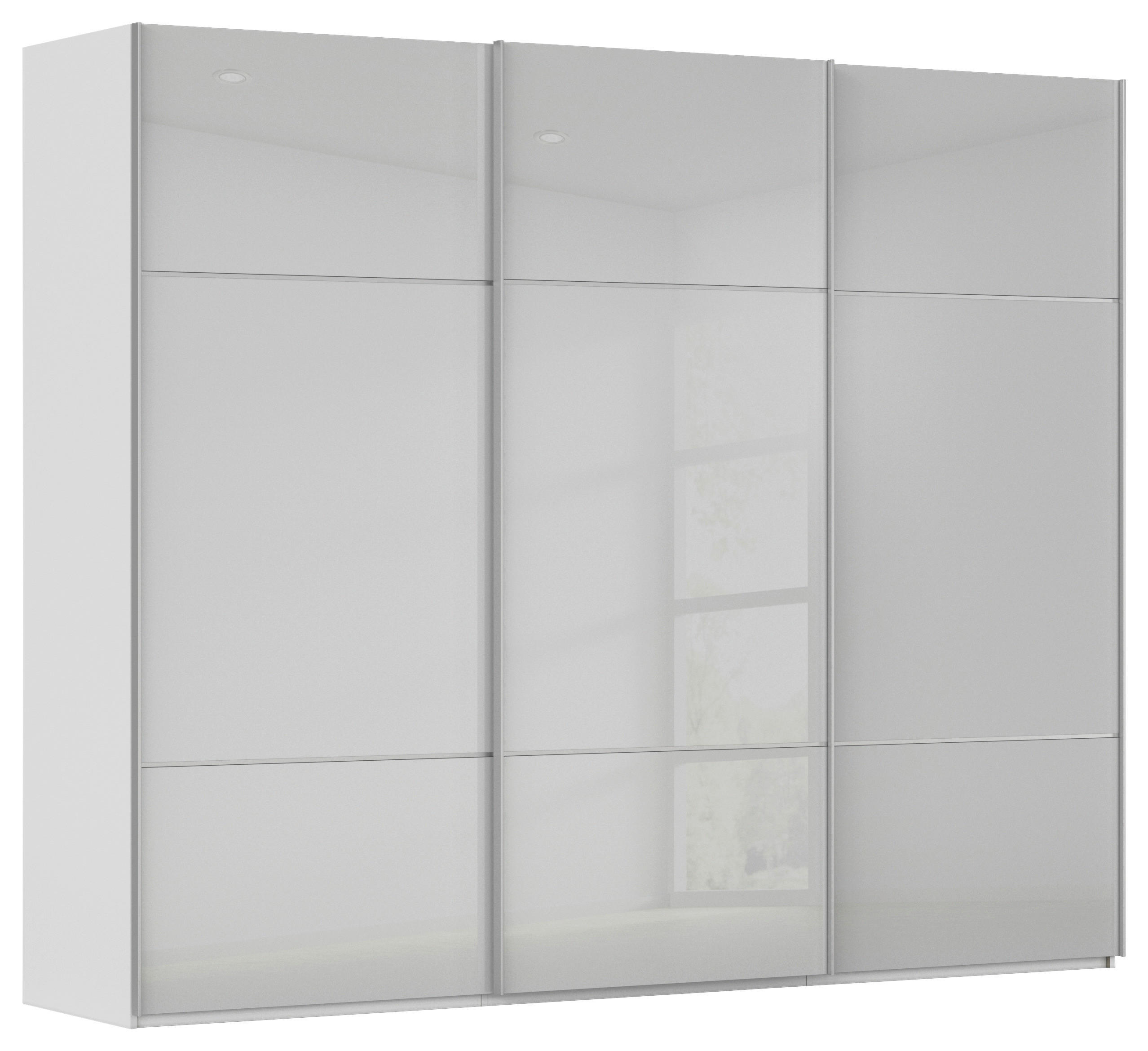 SCHWEBETÜRENSCHRANK 271/223/68 cm 3-türig Grau, Weiß  - Alufarben/Weiß, KONVENTIONELL, Glas/Holzwerkstoff (271/223/68cm) - Novel