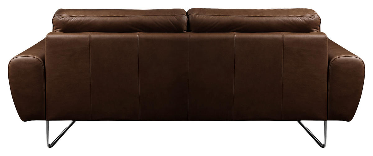 3-SITZER-SOFA in Leder Dunkelbraun  - Chromfarben/Dunkelbraun, Design, Leder/Metall (207/85/92cm) - Livetastic