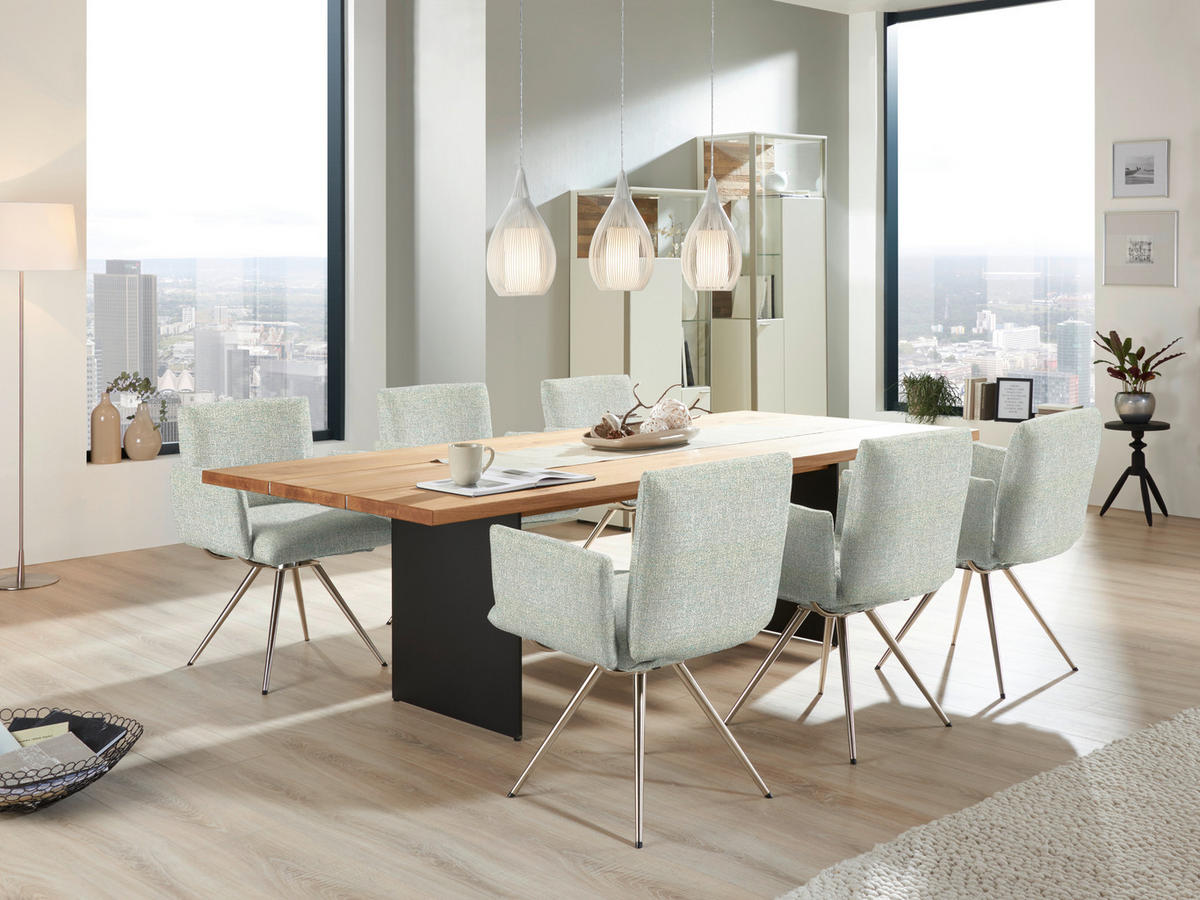 ARMLEHNSTUHL  Lederauswahl, Stoffauswahl Webstoff  - Edelstahlfarben/Hellgrün, Natur, Textil/Metall (72/90/65cm) - Venjakob