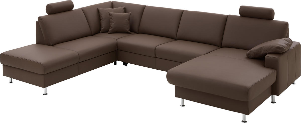 SOFFA i äkta läder mörkbrun  - aluminiumfärg/mörkbrun, Design, metall/läder (233/339/165cm) - Beldomo Premium