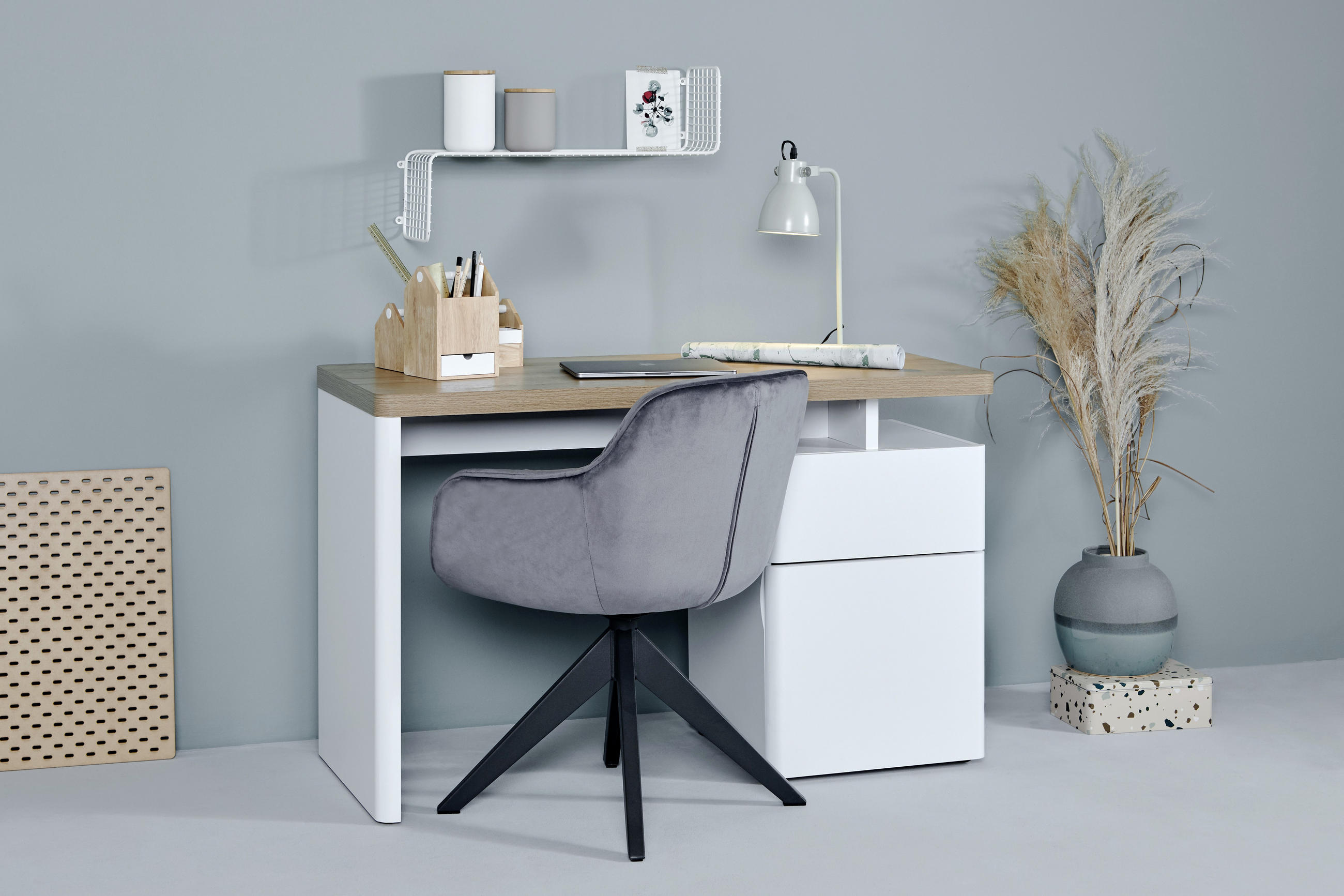 SCHREIBTISCH 120/55/76 cm  in Weiss, Eichefarben  - Weiss/Eichefarben, Design, Holzwerkstoff (120/55/76cm)