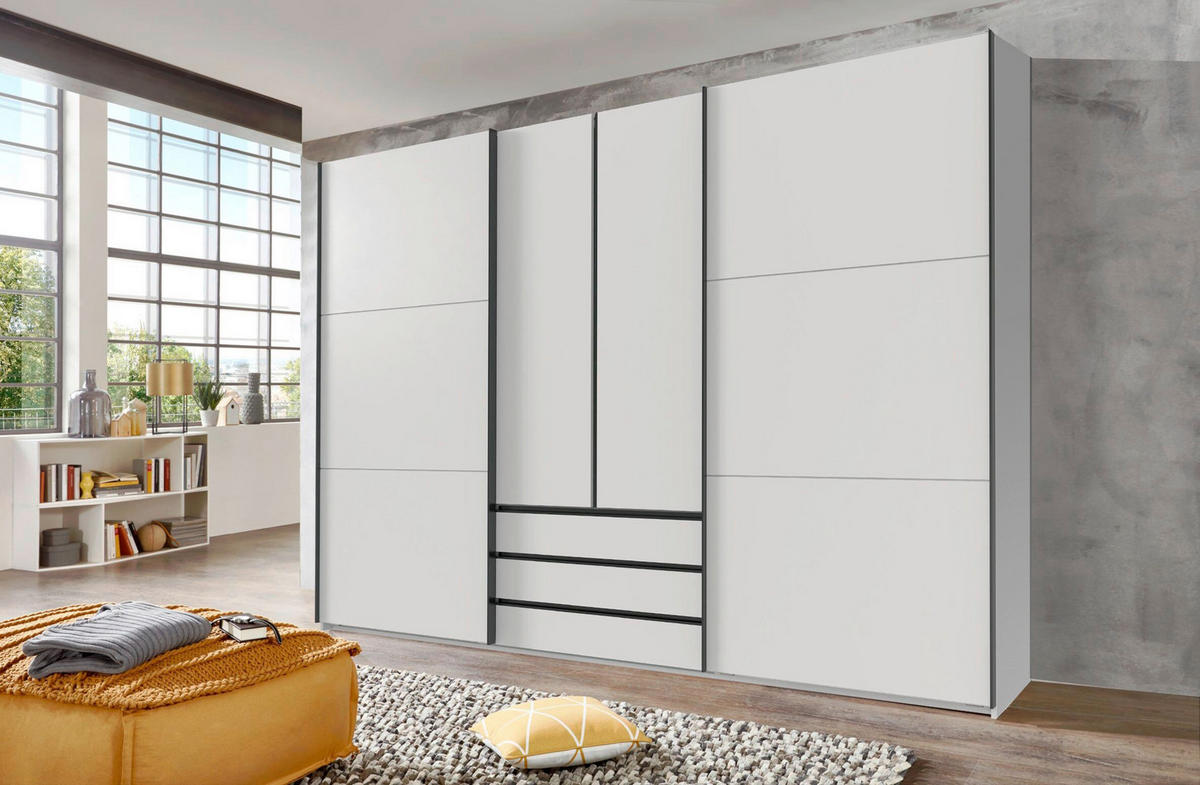 SCHWEBETÜRENSCHRANK  in Weiß  - Schwarz/Weiß, MODERN, Holzwerkstoff/Metall (300/216/65cm) - P & B