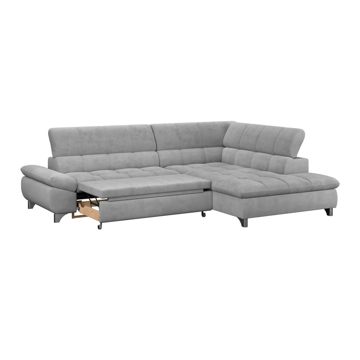 ECKSOFA Hellgrau Chenille  - Chromfarben/Hellgrau, KONVENTIONELL, Textil/Metall (312/234cm) - Livetastic