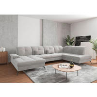 WOHNLANDSCHAFT Silberfarben Flachgewebe  - Silberfarben/Schwarz, KONVENTIONELL, Textil/Metall (185/357/231cm) - Sit & More
