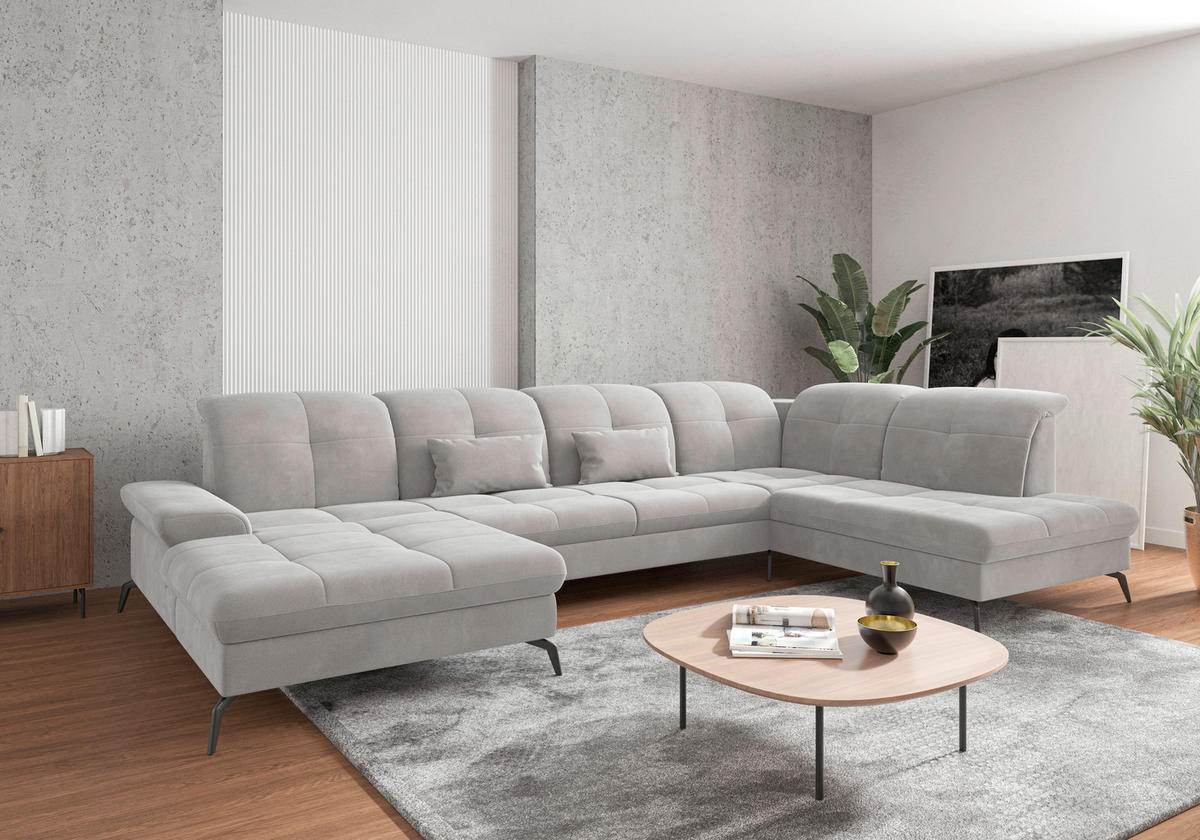WOHNLANDSCHAFT Silberfarben Flachgewebe  - Silberfarben/Schwarz, KONVENTIONELL, Textil/Metall (185/357/231cm) - Sit & More