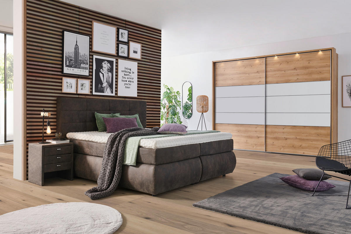 BOXSPRINGBETT 180/200 cm  in Dunkelgrau  - Dunkelgrau/Schwarz, Konventionell, Kunststoff/Textil (180/200cm) - Voleo