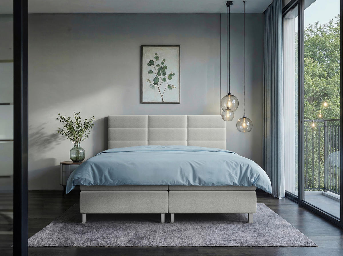 BOXBETT  in Grau  - Chromfarben/Grau, KONVENTIONELL, Textil/Metall (160/200cm) - Carryhome