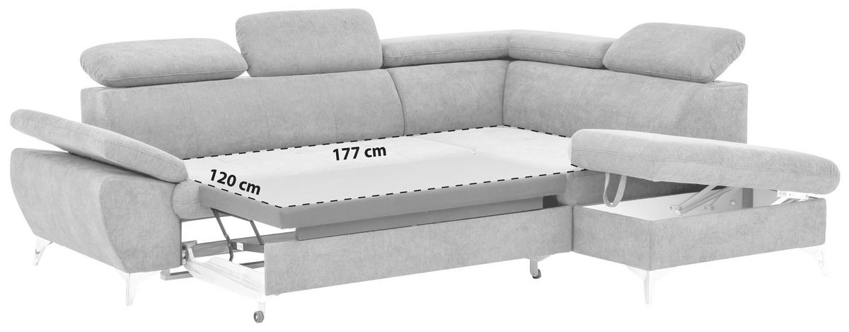 ECKSOFA in Mikrofaser Grau  - Chromfarben/Grau, Konventionell, Textil/Metall (256/209cm) - Livetastic