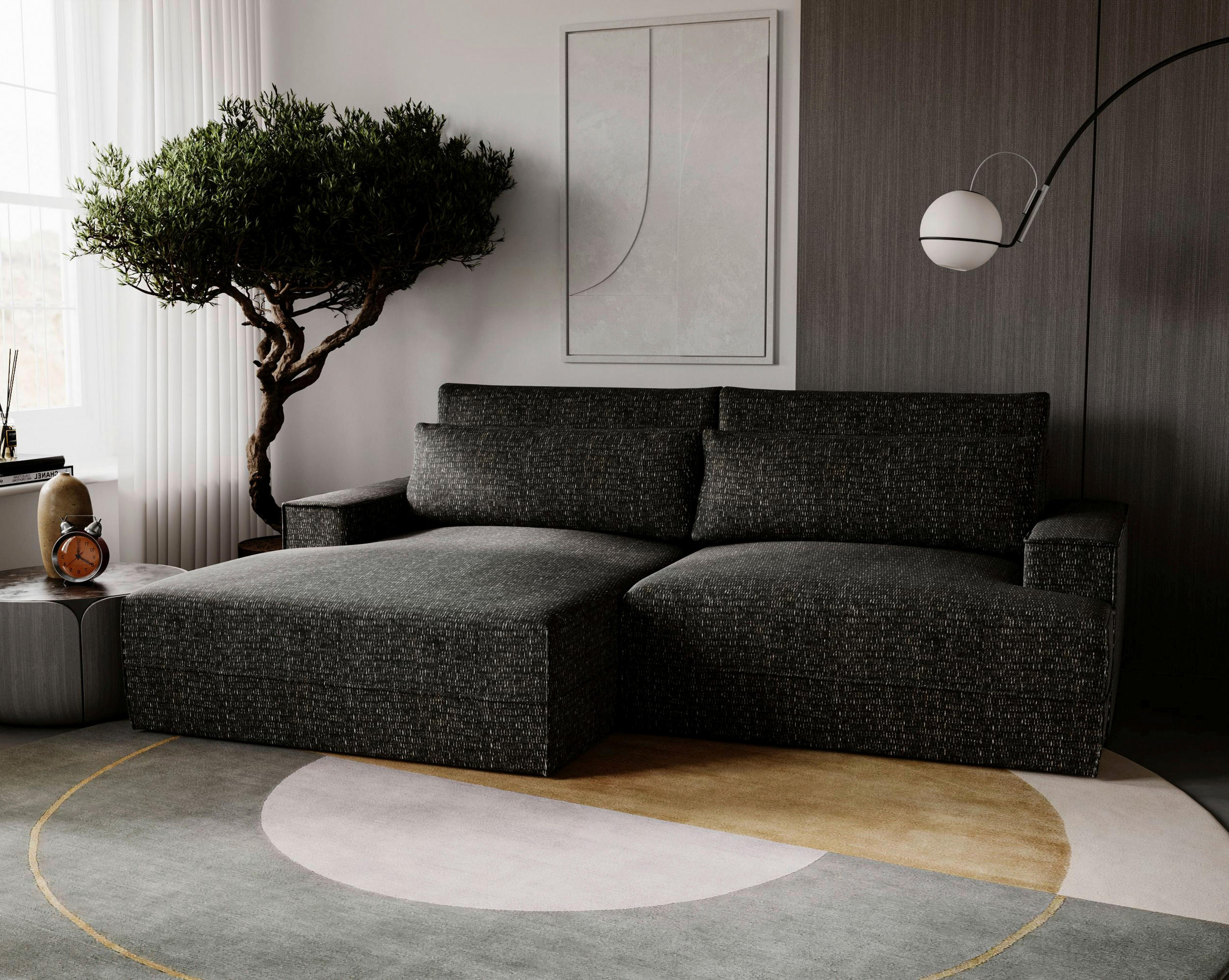 ECKSOFA in Struktur Schwarz  - Schwarz, Design, Kunststoff/Textil (156/272cm) - Livetastic