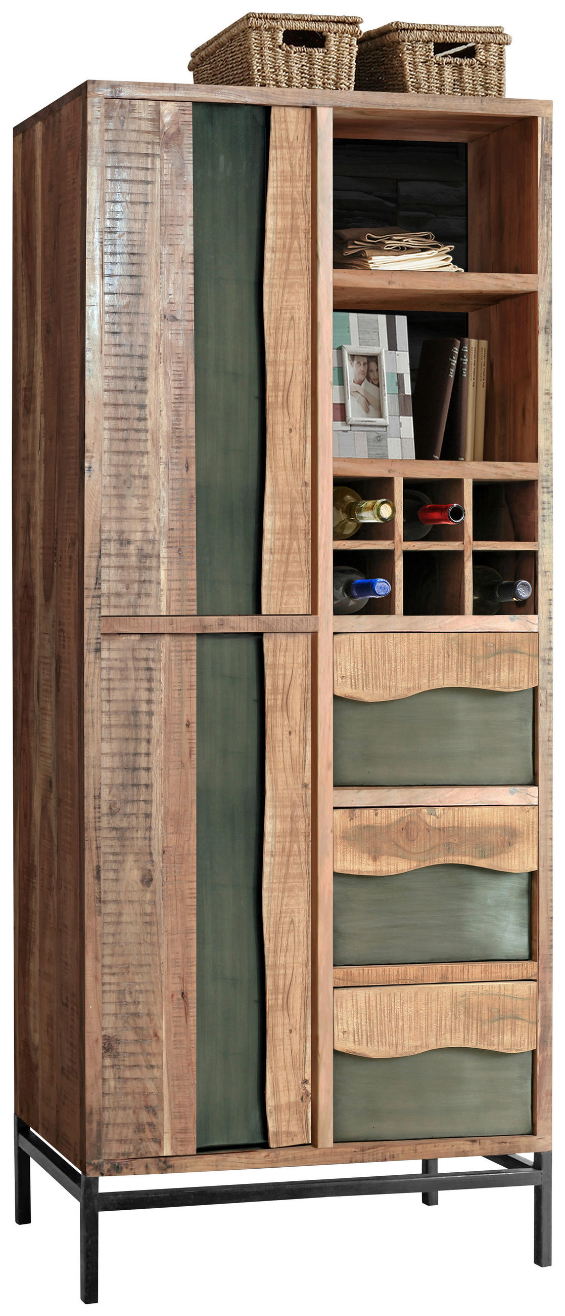 REGAL  88/195/40 cm Grau, Akaziefarben  - Naturfarben/Grau, KONVENTIONELL, Holz/Metall (88/195/40cm) - Livetastic