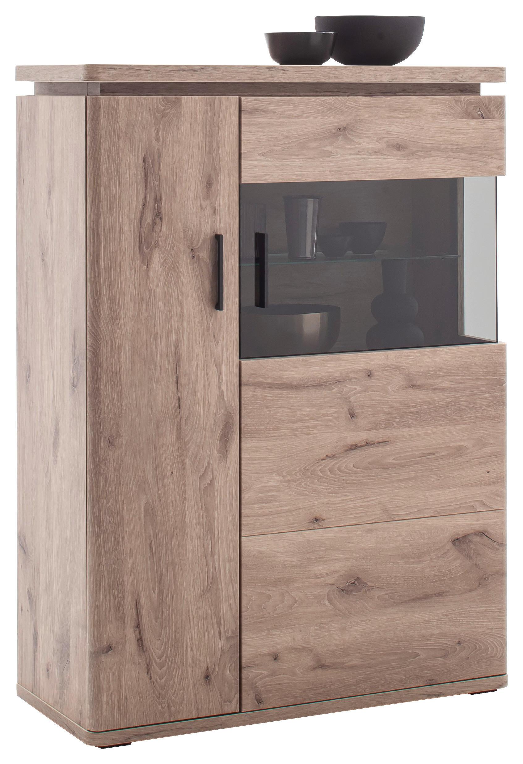 HIGHBOARD Eiche dunkel  90/124/38 cm  - Eiche dunkel/Anthrazit, Konventionell, Glas/Holzwerkstoff (90/124/38cm) - Cantus