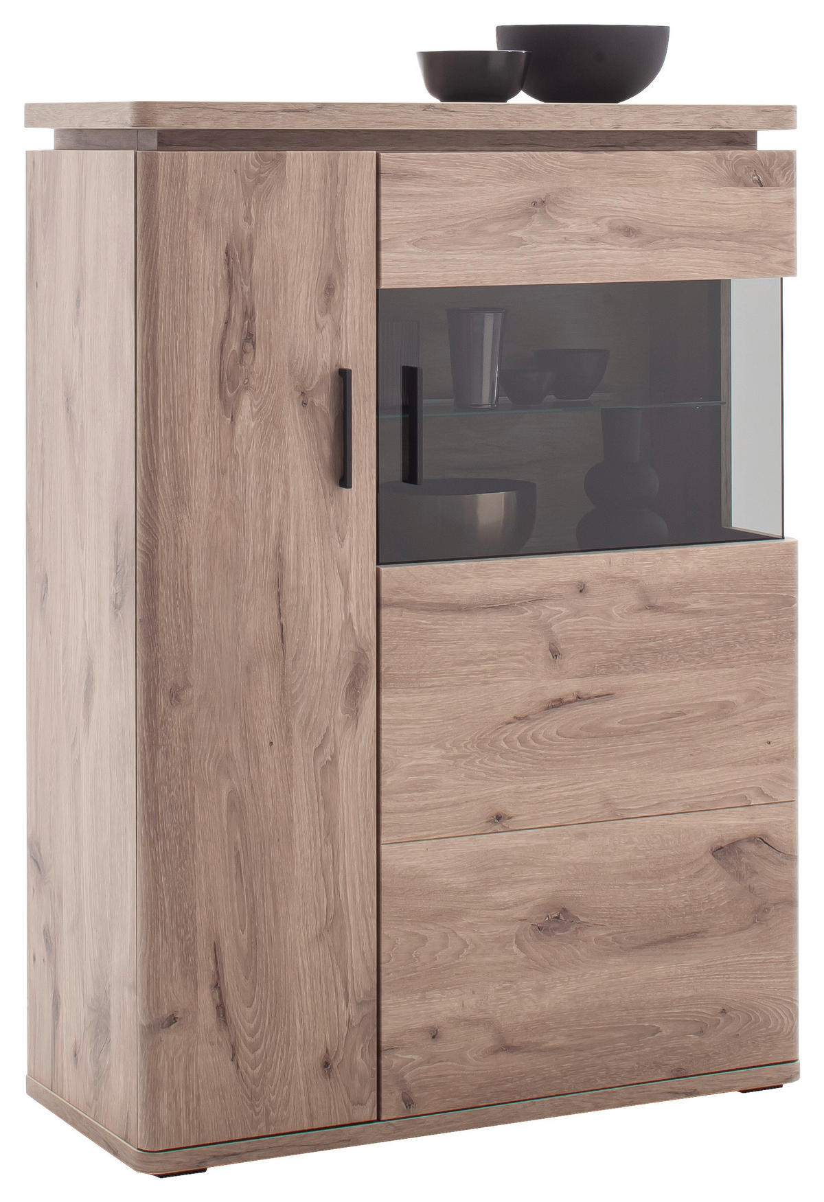 HIGHBOARD Eiche dunkel  90/124/38 cm  - Eiche dunkel/Anthrazit, Konventionell, Glas/Holzwerkstoff (90/124/38cm) - Cantus