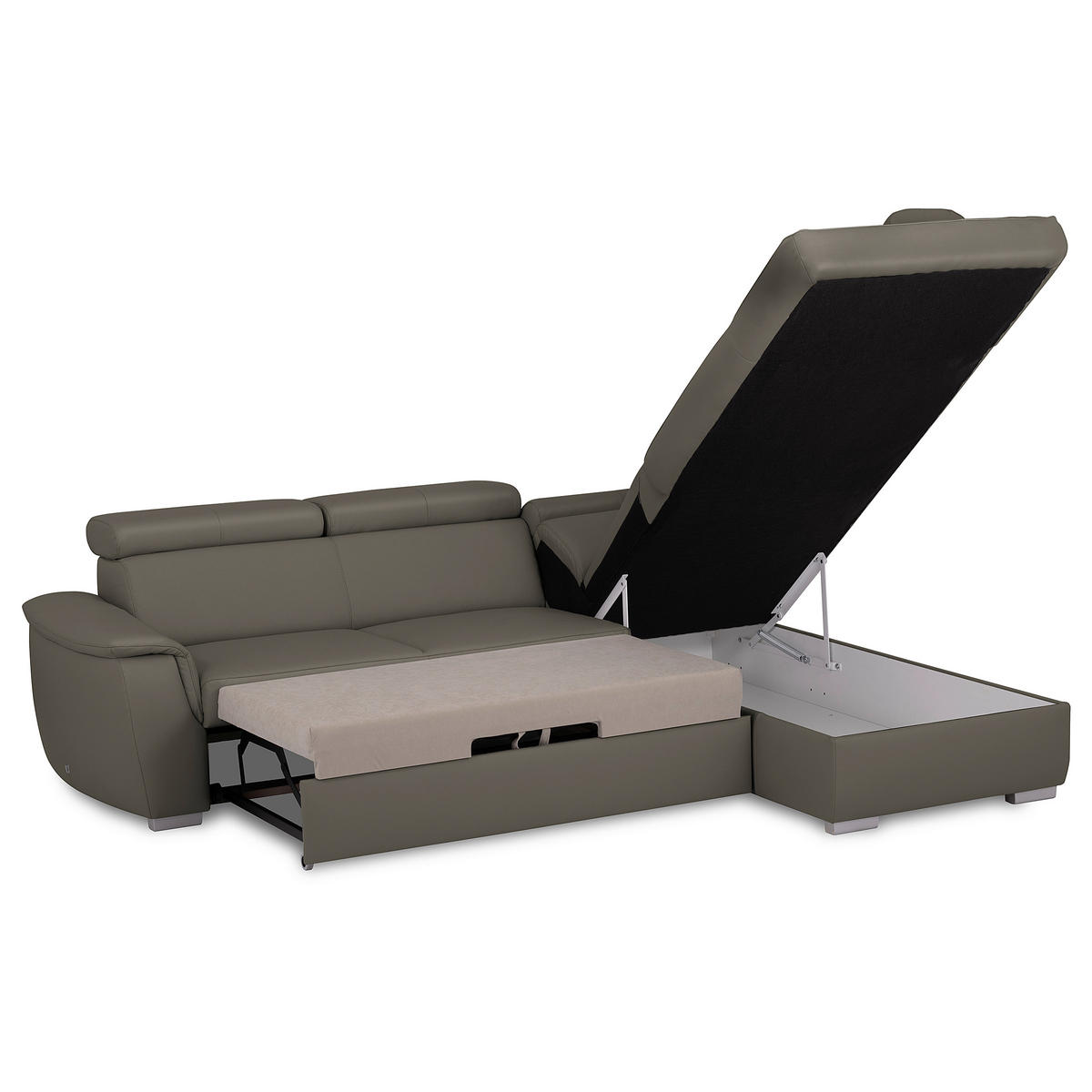 ECKSOFA  in Lederlook Echtleder Schlammfarben  - Schlammfarben/Silberfarben, Leder/Holz (262/211cm) - Celina Home