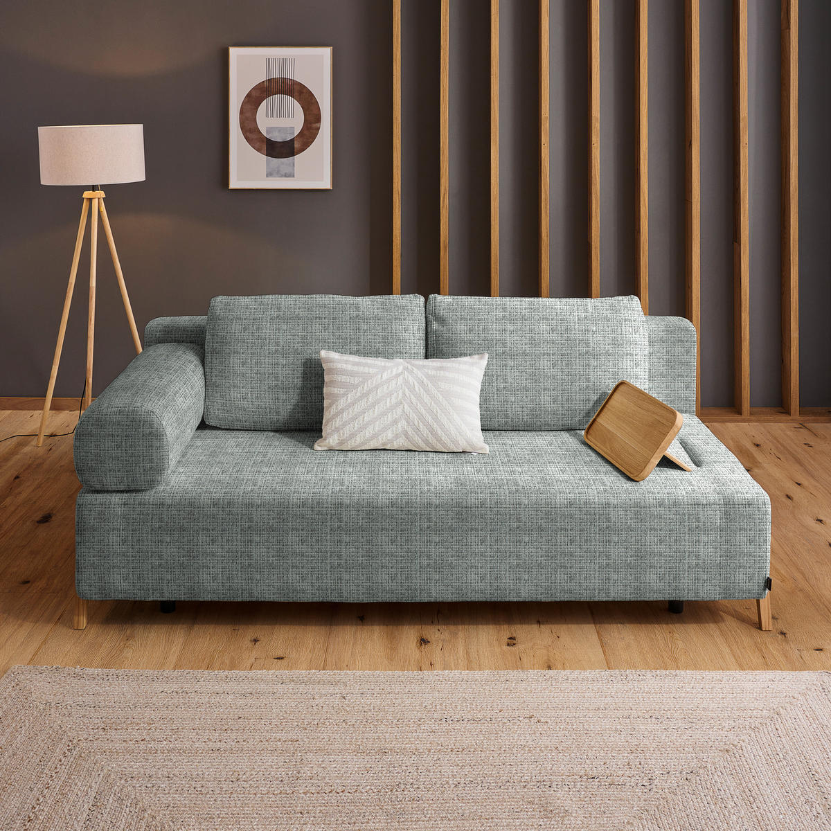 SCHLAFSOFA Chenille Grau  - Naturfarben/Grau, Design, Holz/Textil (211/88/102cm) - Niels Andersson