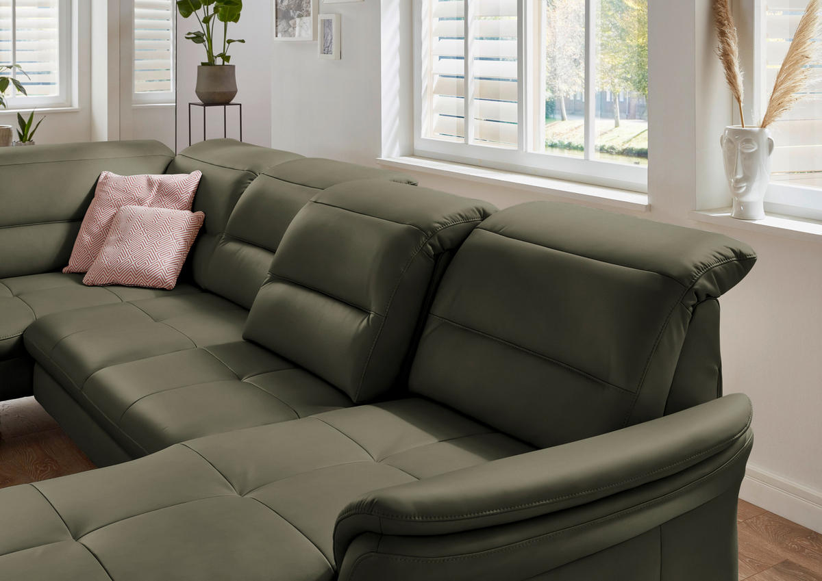 WOHNLANDSCHAFT Echtleder Grau, Grün  - Schwarz/Grau, Design, Leder/Metall (206/336/181cm) - Beldomo Speed