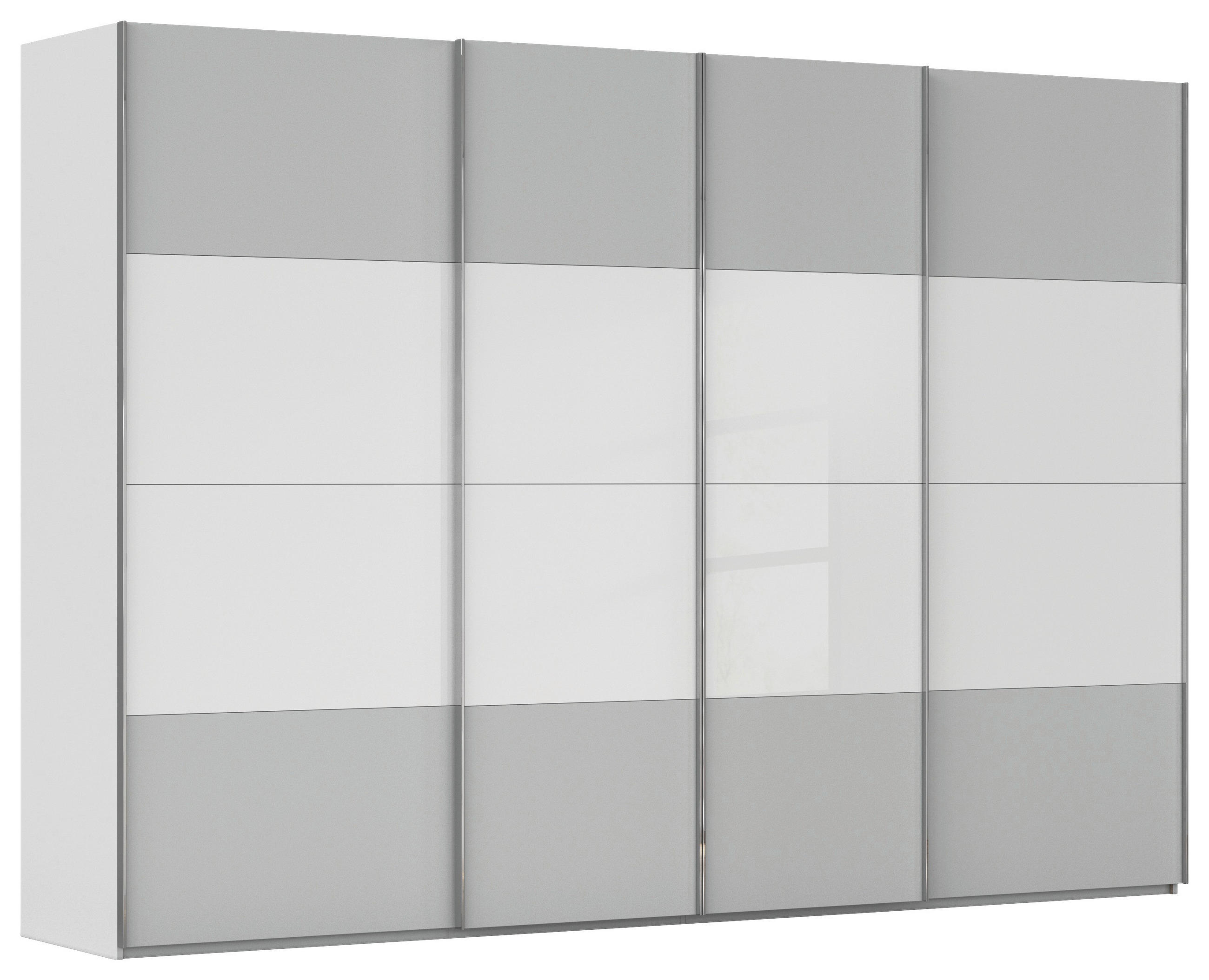 SCHWEBETÜRENSCHRANK 316/235/68 cm 4-türig Grau, Weiß  - Chromfarben/Weiß, KONVENTIONELL, Glas/Holzwerkstoff (316/235/68cm) - Novel
