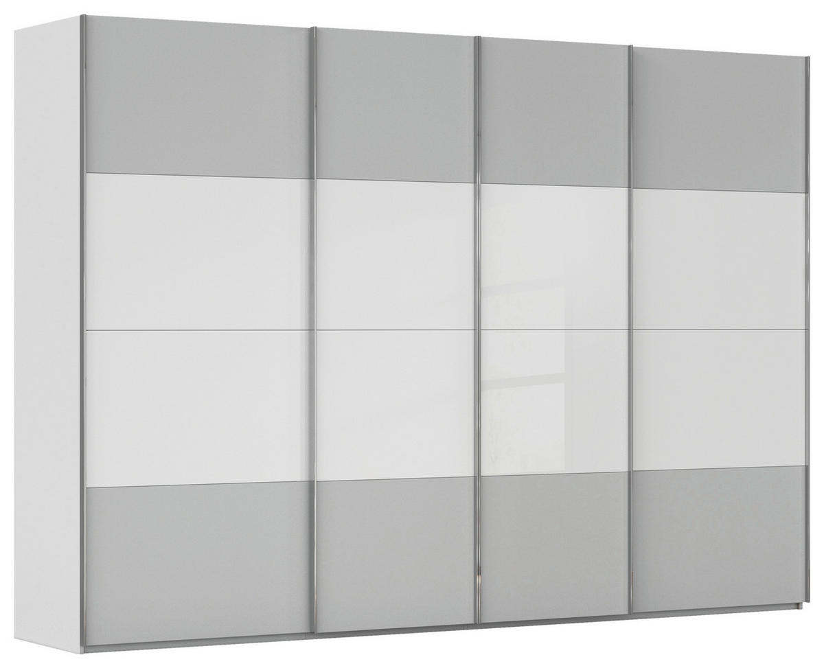 SCHWEBETÜRENSCHRANK 316/235/68 cm 4-türig Grau, Weiß  - Chromfarben/Weiß, KONVENTIONELL, Glas/Holzwerkstoff (316/235/68cm) - Novel