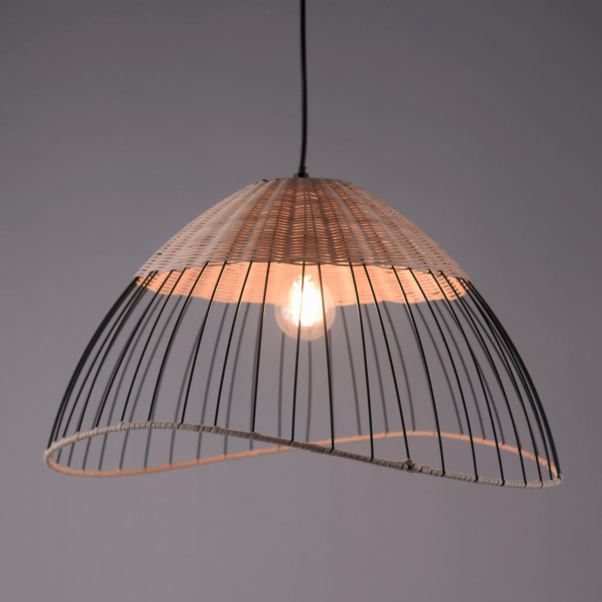 HÄNGELEUCHTE  48/48/120 cm    - Eukalyptusholzfarben/Schwarz, Natur, Holz/Kunststoff (48/48/120cm) - Just Light