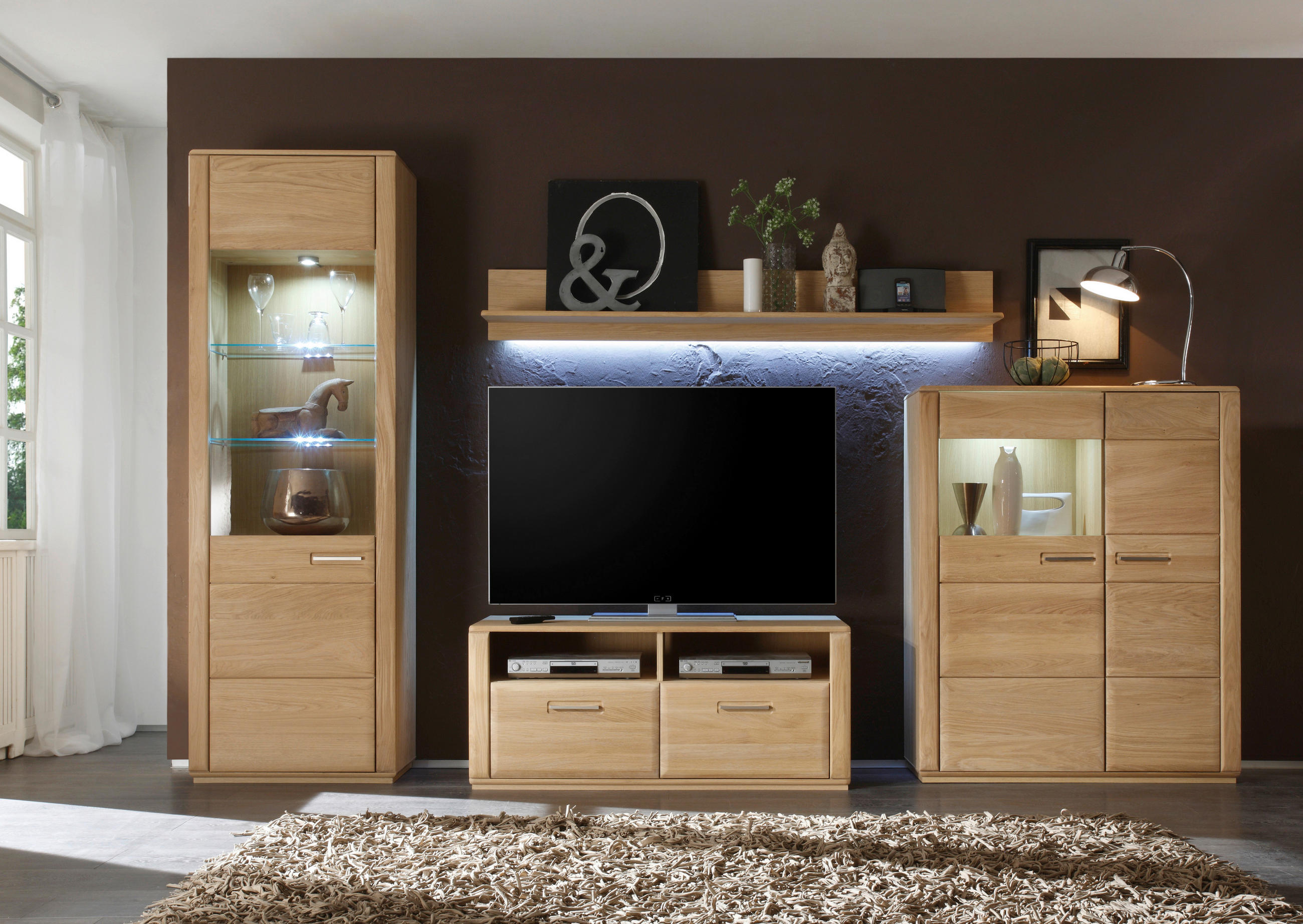 VITRINE in furniert, teilmassiv Eiche Eichefarben  - Eichefarben/Silberfarben, Design, Glas/Holz (69/209/38cm) - Livetastic