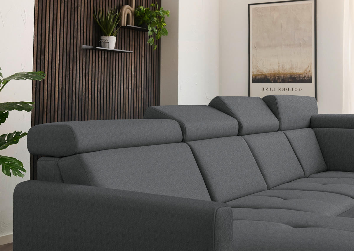 WOHNLANDSCHAFT Beldomo System in Flachgewebe Dunkelgrau  - Dunkelgrau/Schwarz, KONVENTIONELL, Textil/Metall (174/333/215cm) - Beldomo System