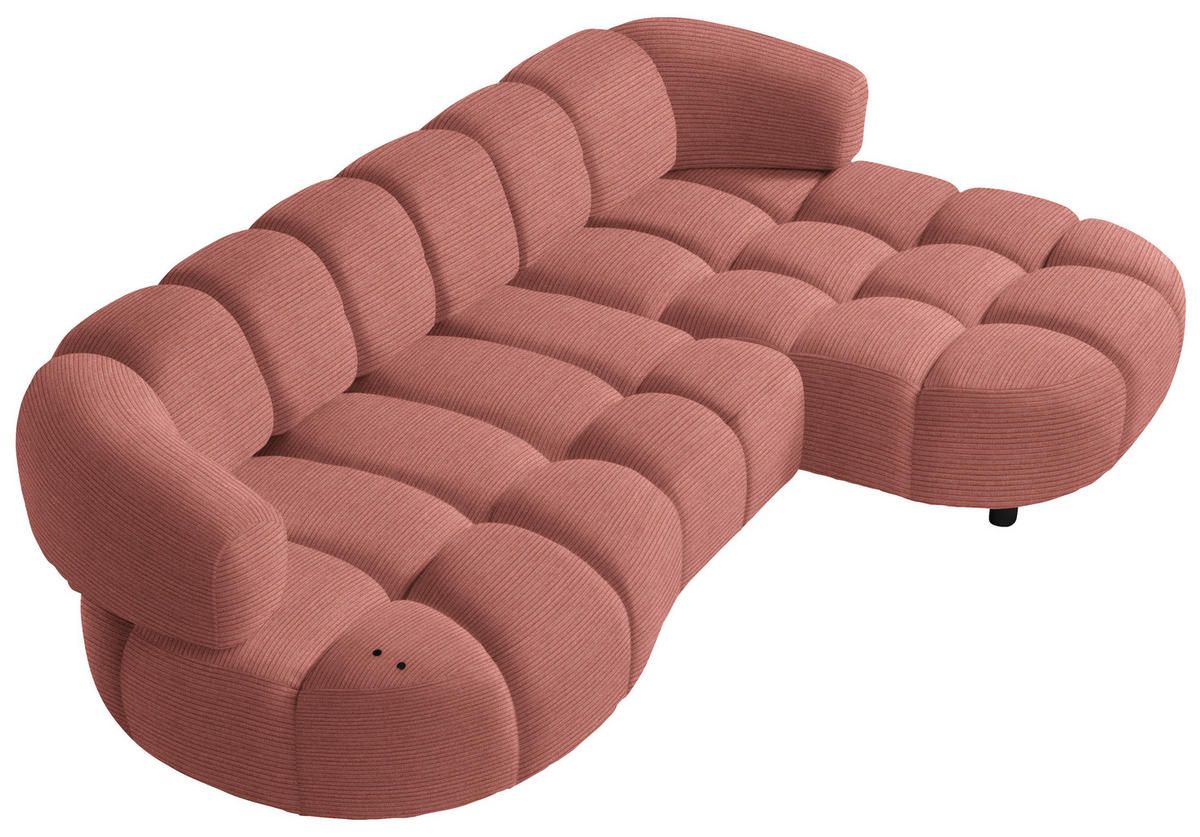 ECKSOFA in Cord, Velours Koralle  - Koralle/Schwarz, Design, Holz/Textil (284/183cm) - Welnova