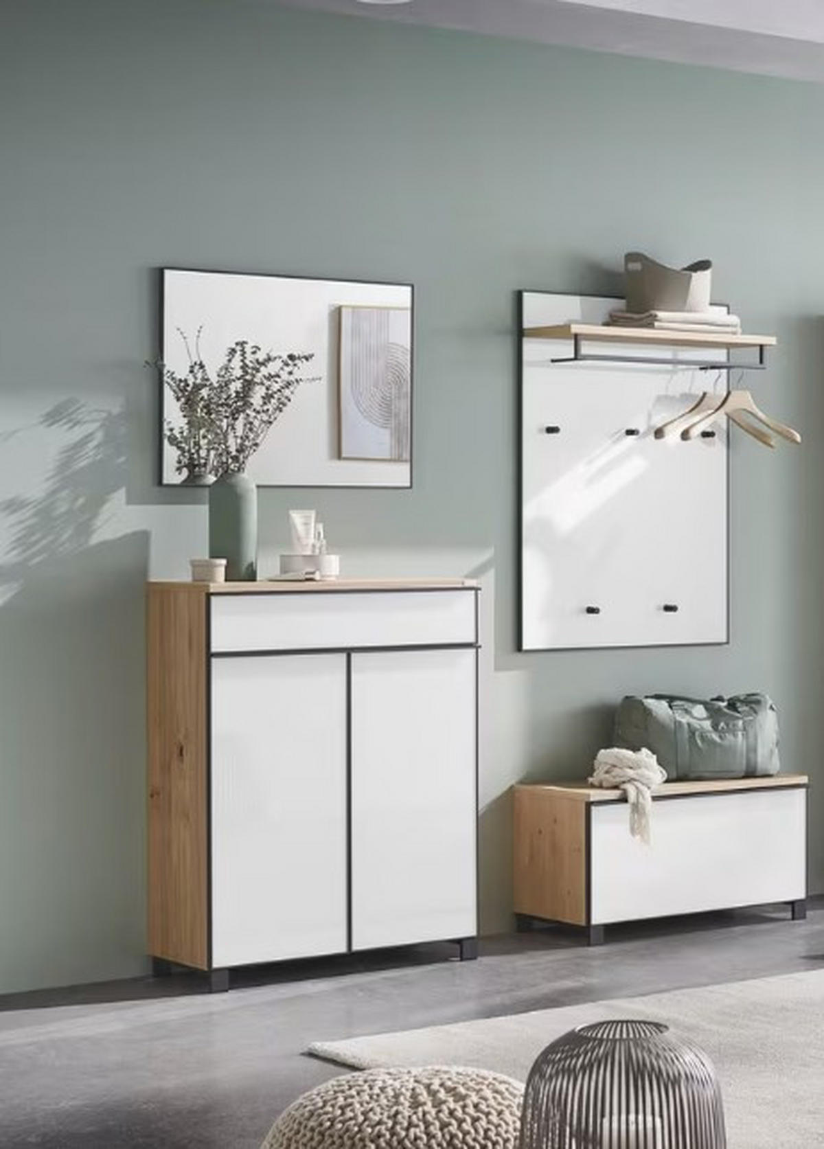 GARDEROBE 4-teilig  in 180/193/37 cm  - Eichefarben/Weiß, Design, Glas/Holz (180/193/37cm) - Dieter Knoll