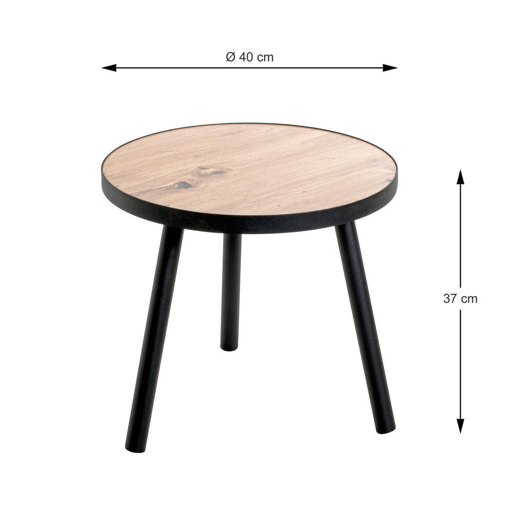 Thumbnail - Beistelltisch, Schwarz, Eiche, Metall, Holzwerkstoff, rund, Rundrohr, 40x36x40 cm, gastro- und objekttauglich, einfacher...