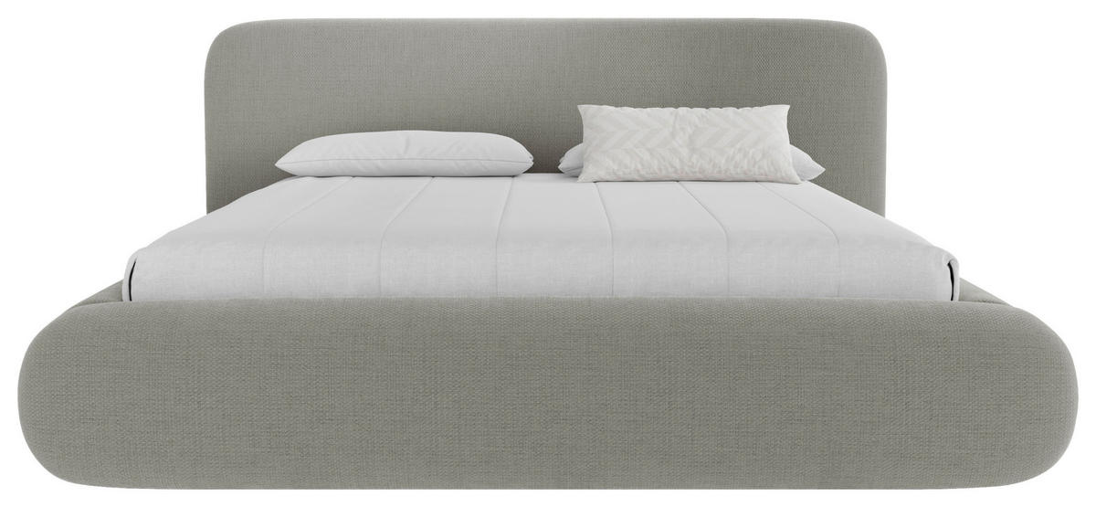 POLSTERBETT 160/200 cm,  in Hellgrau, gepolstertes Kopfteil, Lattenrost, Bettkasten,  - Hellgrau/Schwarz, Design, Holz/Textil (160/200cm) - Chameo