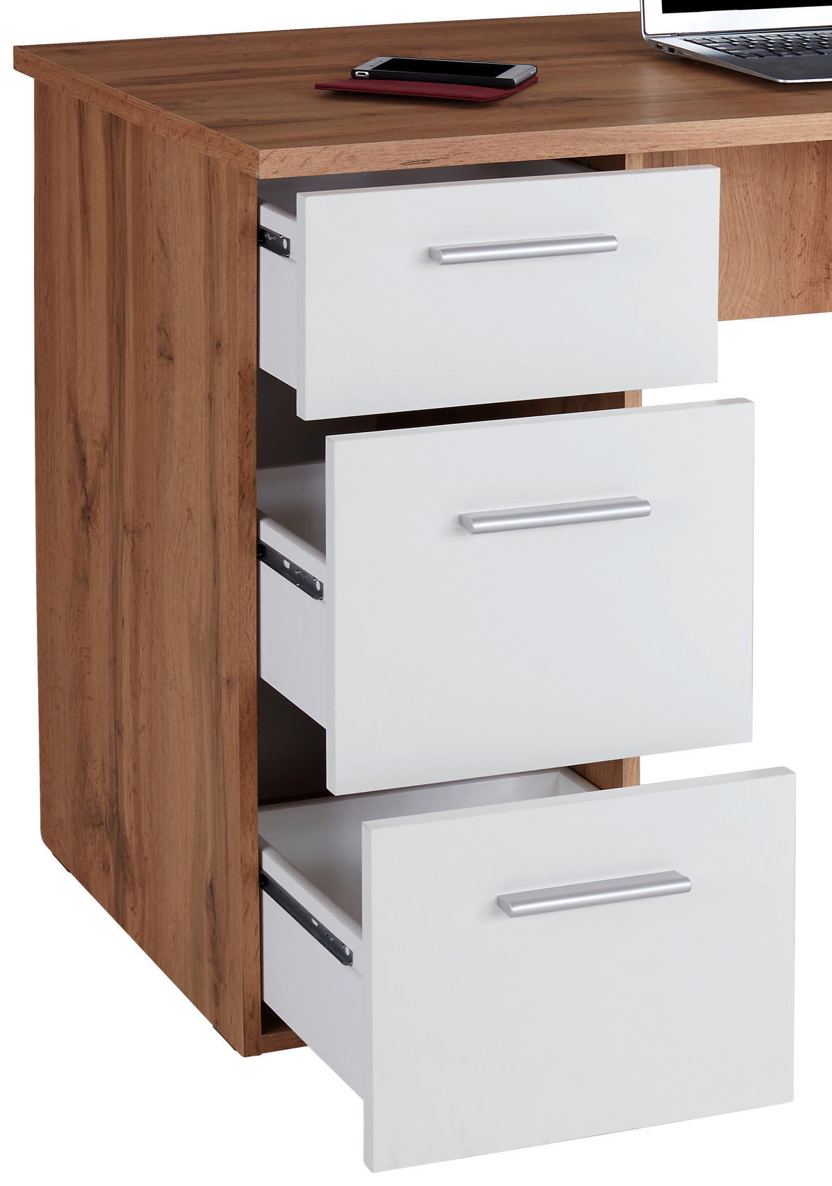 PISALNA MIZA leseni material bela, barve hrasta  - barve hrasta/bela, Moderno, umetna masa/leseni material (138/76/60cm) - Carryhome