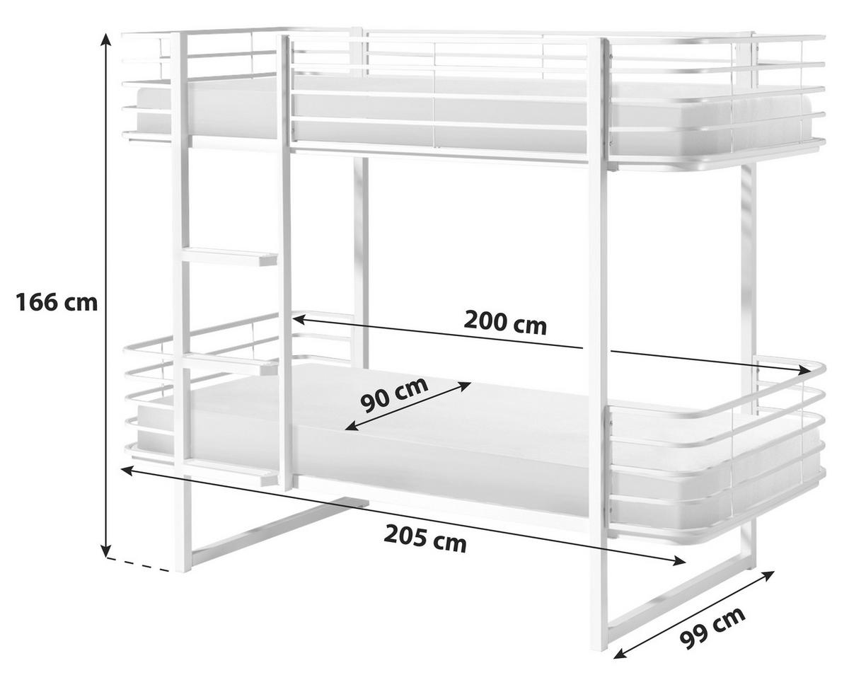 ETAGENBETT - Weiß, KONVENTIONELL, Metall (90/200cm) - MID.YOU