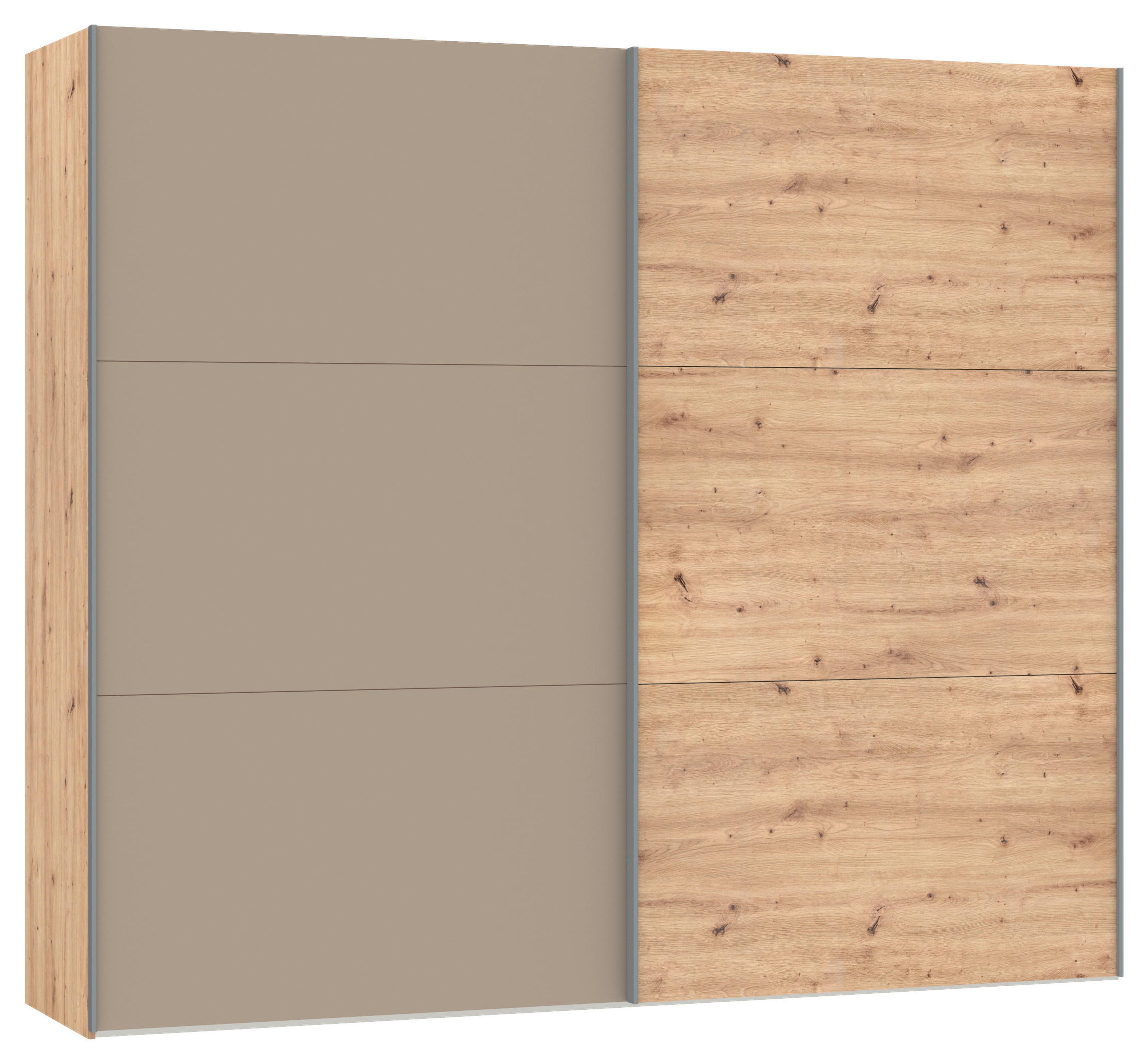 SCHWEBETÜRENSCHRANK 253/220/65 cm 2-türig Hellbraun, Eiche Artisan  - Hellbraun/Silberfarben, Design, Glas/Holzwerkstoff (253/220/65cm) - Jutzler