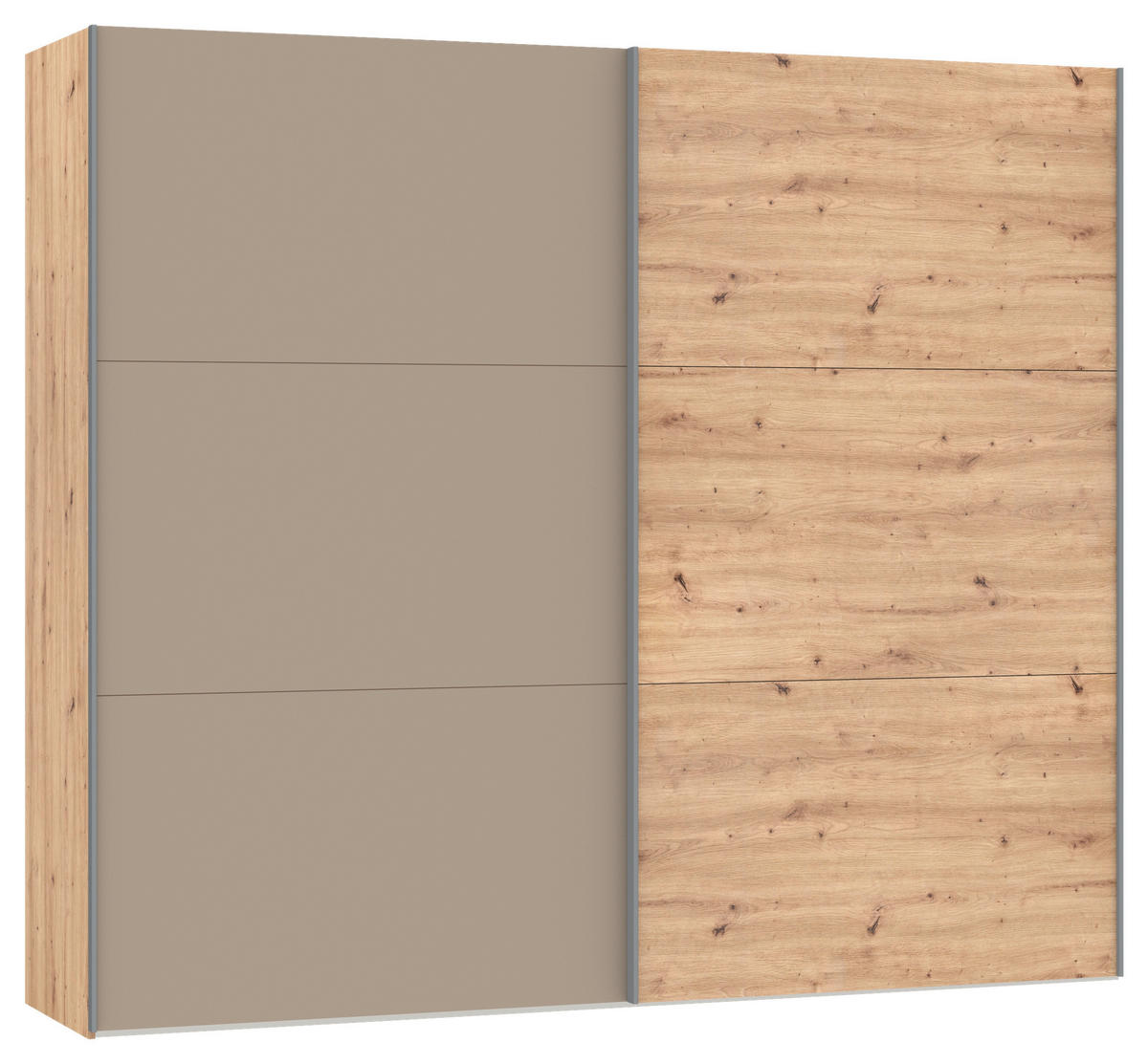 SCHWEBETÜRENSCHRANK  in Hellbraun, Eiche Artisan  - Hellbraun/Silberfarben, Design, Glas/Holzwerkstoff (253/220/65cm) - Jutzler