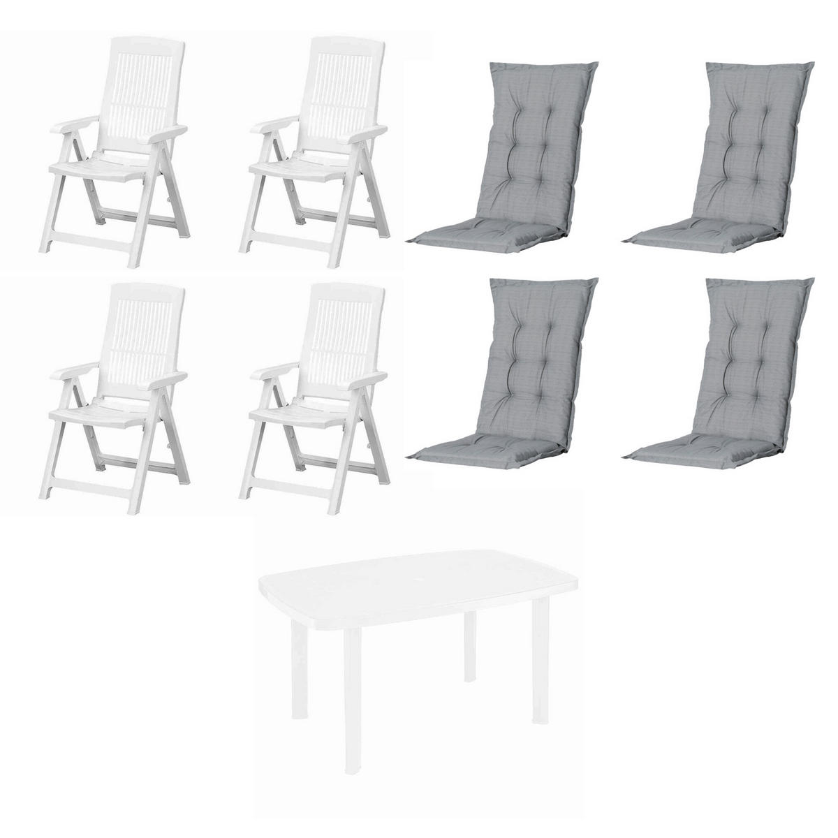 GARTENTISCHGRUPPE  - Weiß/Grau, MODERN, Kunststoff/Textil (90/111/140cm) - Gardenson