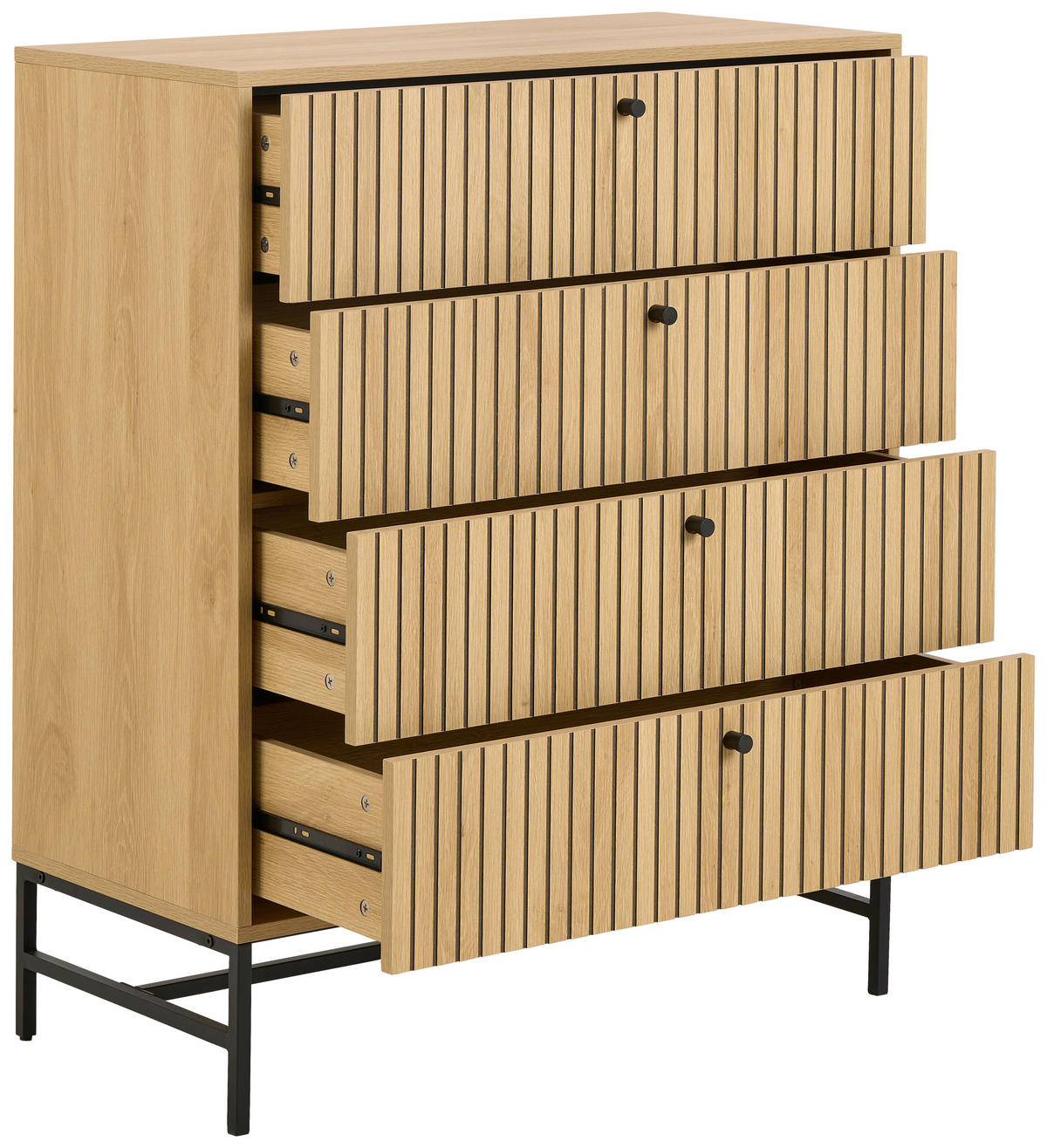 KOMODA, črna, barve hrasta  - črna/barve hrasta, Design, kovina/leseni material (80,6/100,1/40cm) - MID.YOU