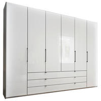 KLEIDERSCHRANK 300/216/58 cm,  in Grau, Weiß, 6 Tür(en)  - Schieferfarben/Weiß, KONVENTIONELL, Glas/Holzwerkstoff (300/216/58cm) - Novel