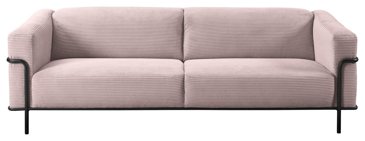 3-SITZER-SOFA in Cord Rosa  - Schwarz/Rosa, Design, Textil/Metall (236/67/96cm) - Johann Jakob