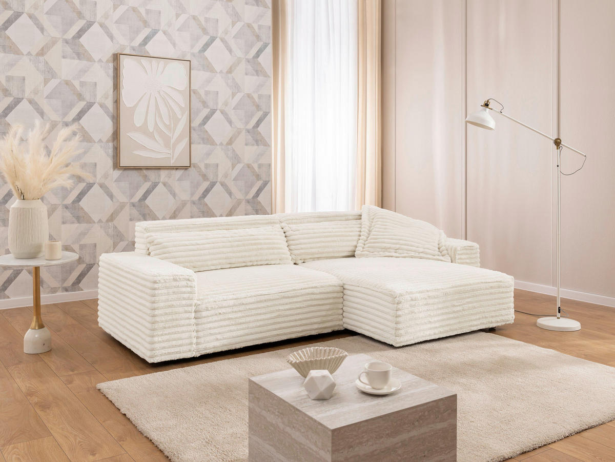 ECKSOFA Cord Beige  - Beige/Schwarz, Design, Kunststoff/Textil (251/142cm) - P & B