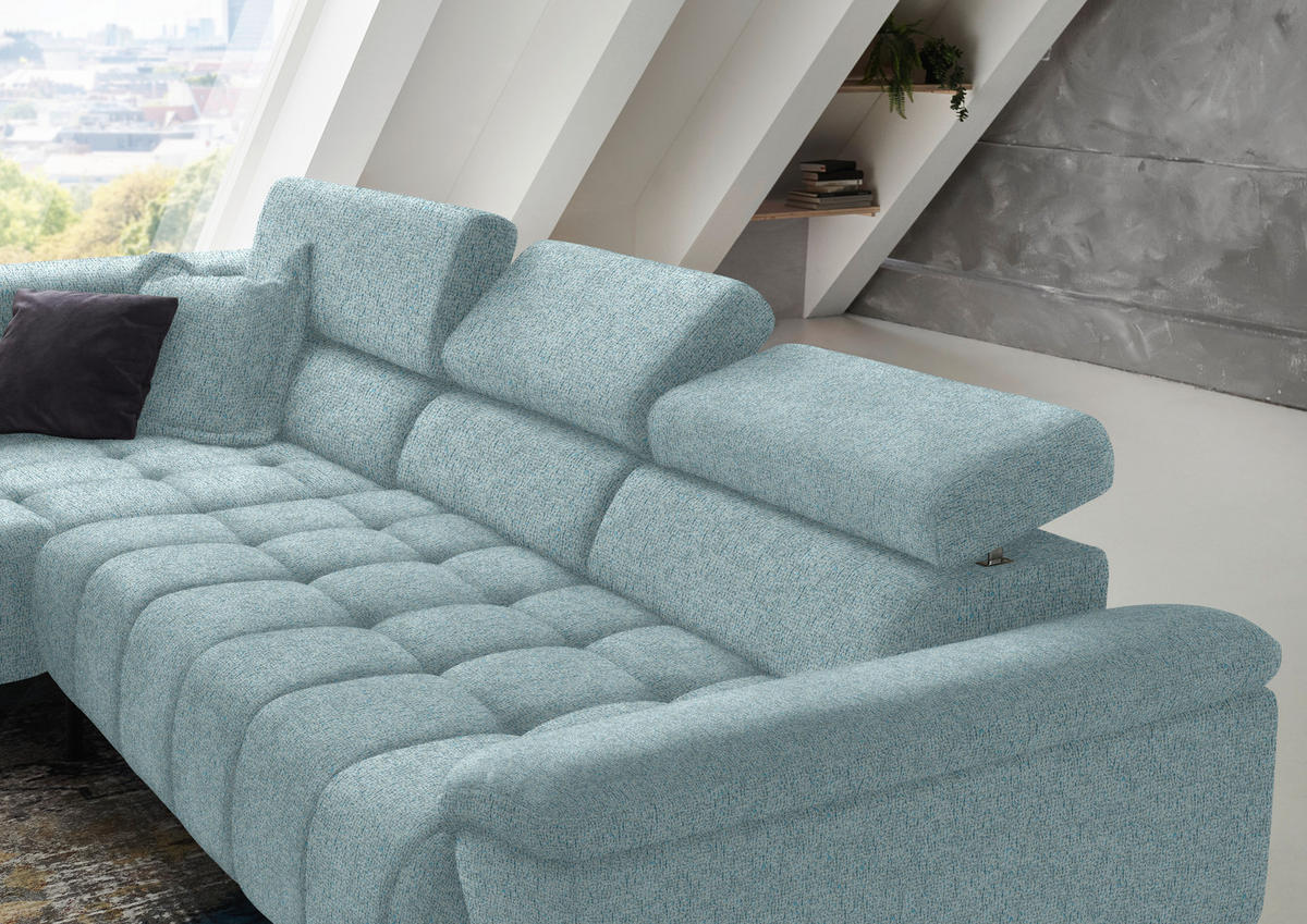 ECKSOFA in Chenille Hellblau  - Schwarz/Hellblau, Design, Textil/Metall (222/323cm) - Beldomo Style