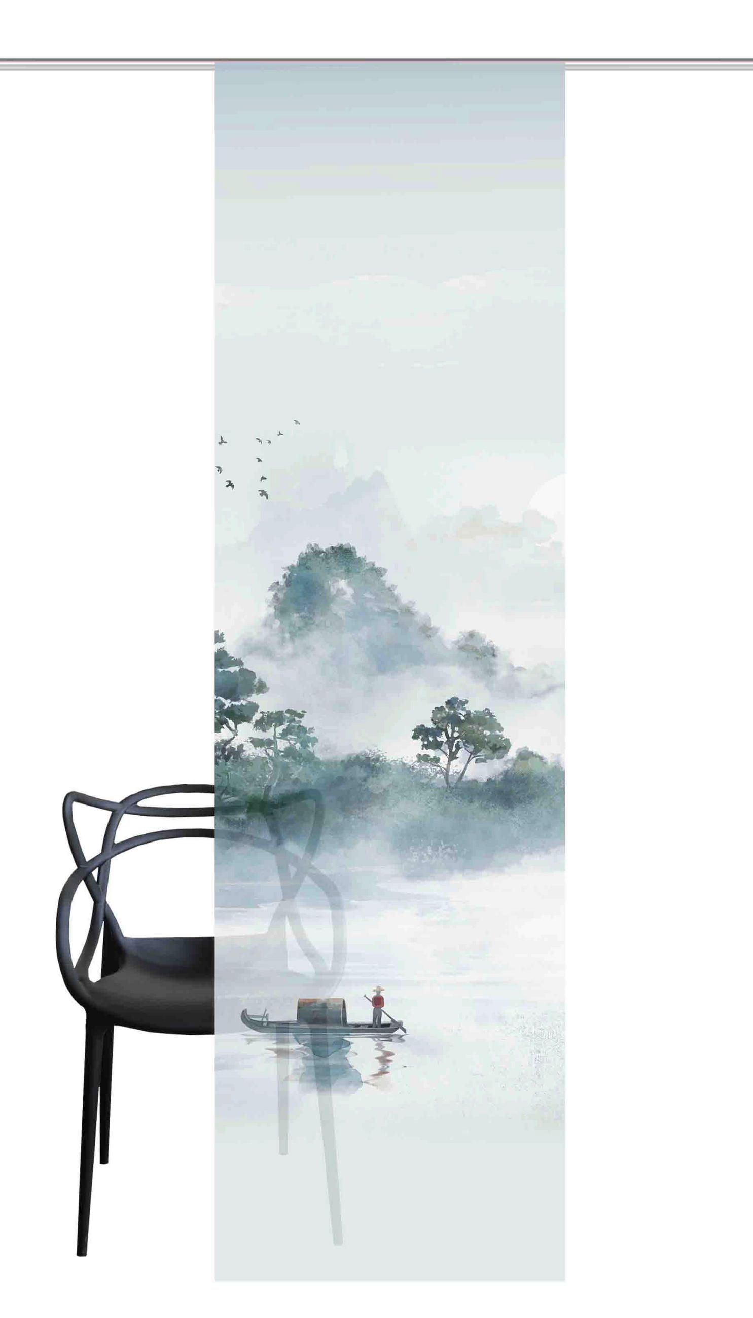 Thumbnail - Flächenvorhang Vitnam, Grün, Graublau, Textil, Graphik, 60x245 cm, Oeko-Tex® Standard 100, mit Beschwerungsstab, Flausch...